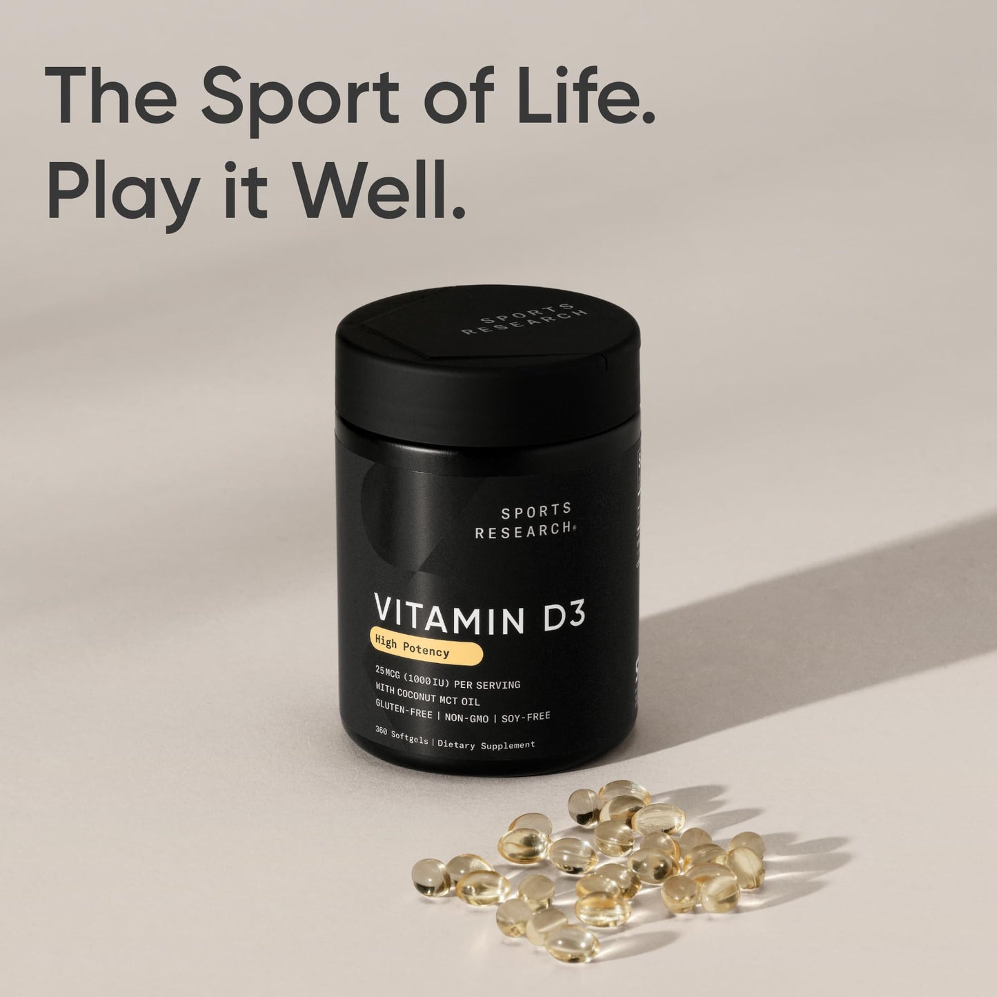 Sports Research Vitamin D3 1000iu/25mcg with Coconut Oil Softgel, 360 Softgels