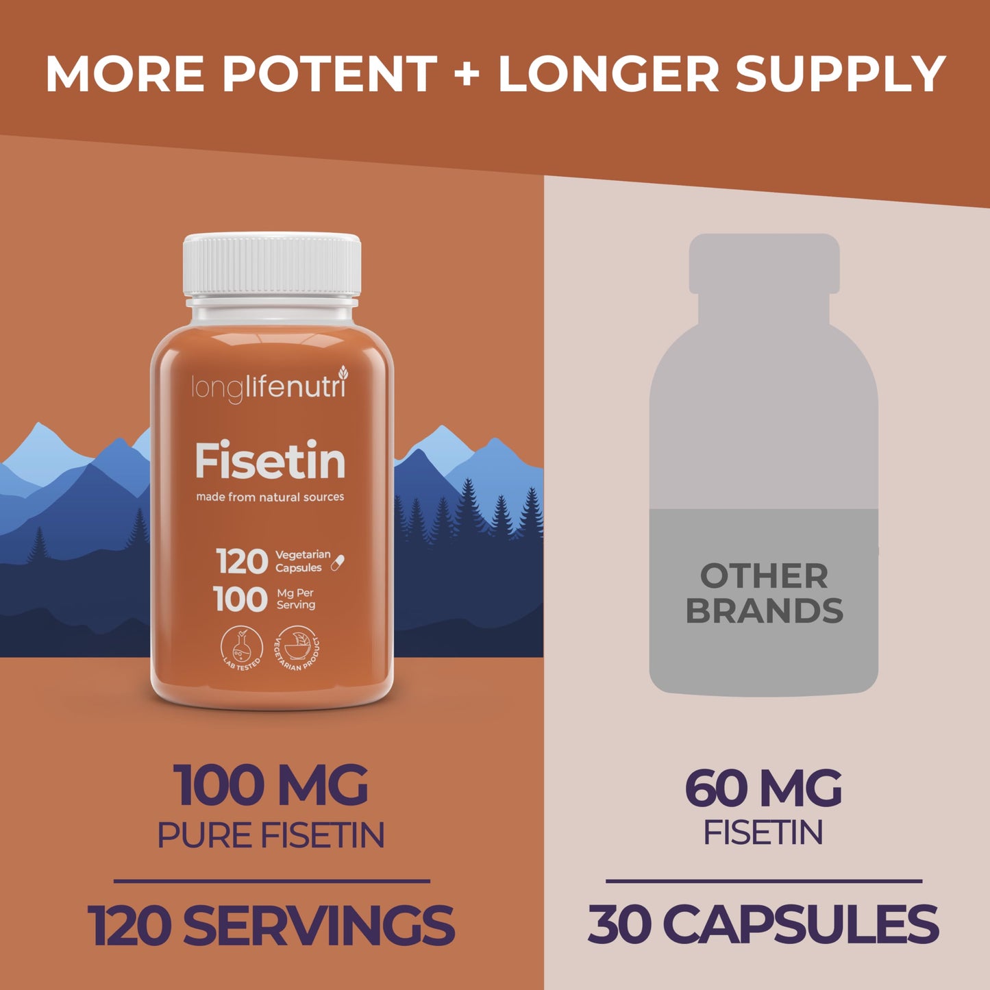 LongLifeNutri Fisetin 100mg - from Rhus Succedanea Stem Extract, 120 Capsules