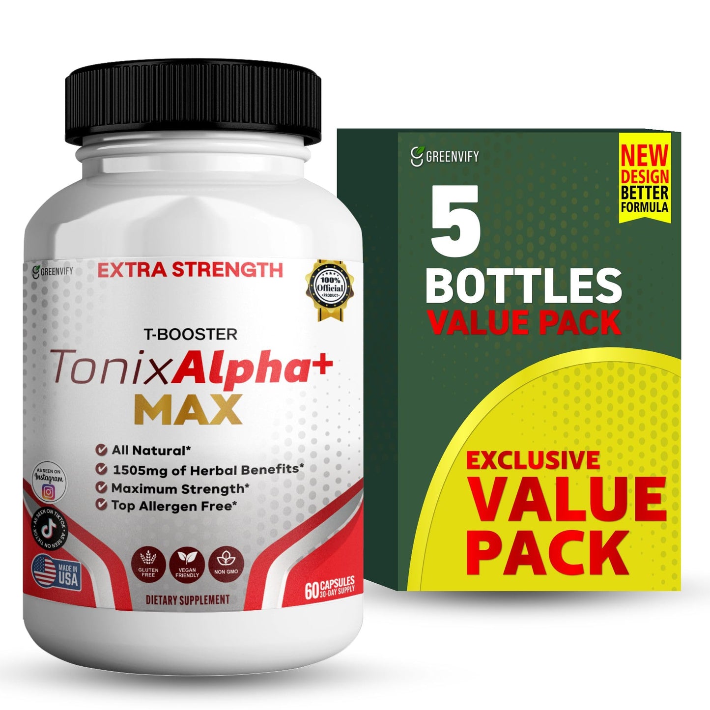 GREENVIFY Tonix Alpha+ Max T-Booster Supplement Capsules 300