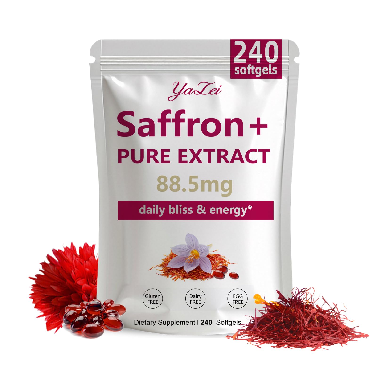 Yalei Saffron Extract Supplements 88.5mg Softgel 240 Softgels