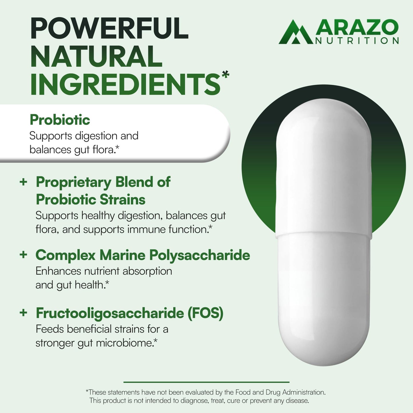 Arazo Nutrition Probiotic 40 Billion CFU Per Serving Time Delay Release with Prebiotics and Acidophilus, 60 Capsules