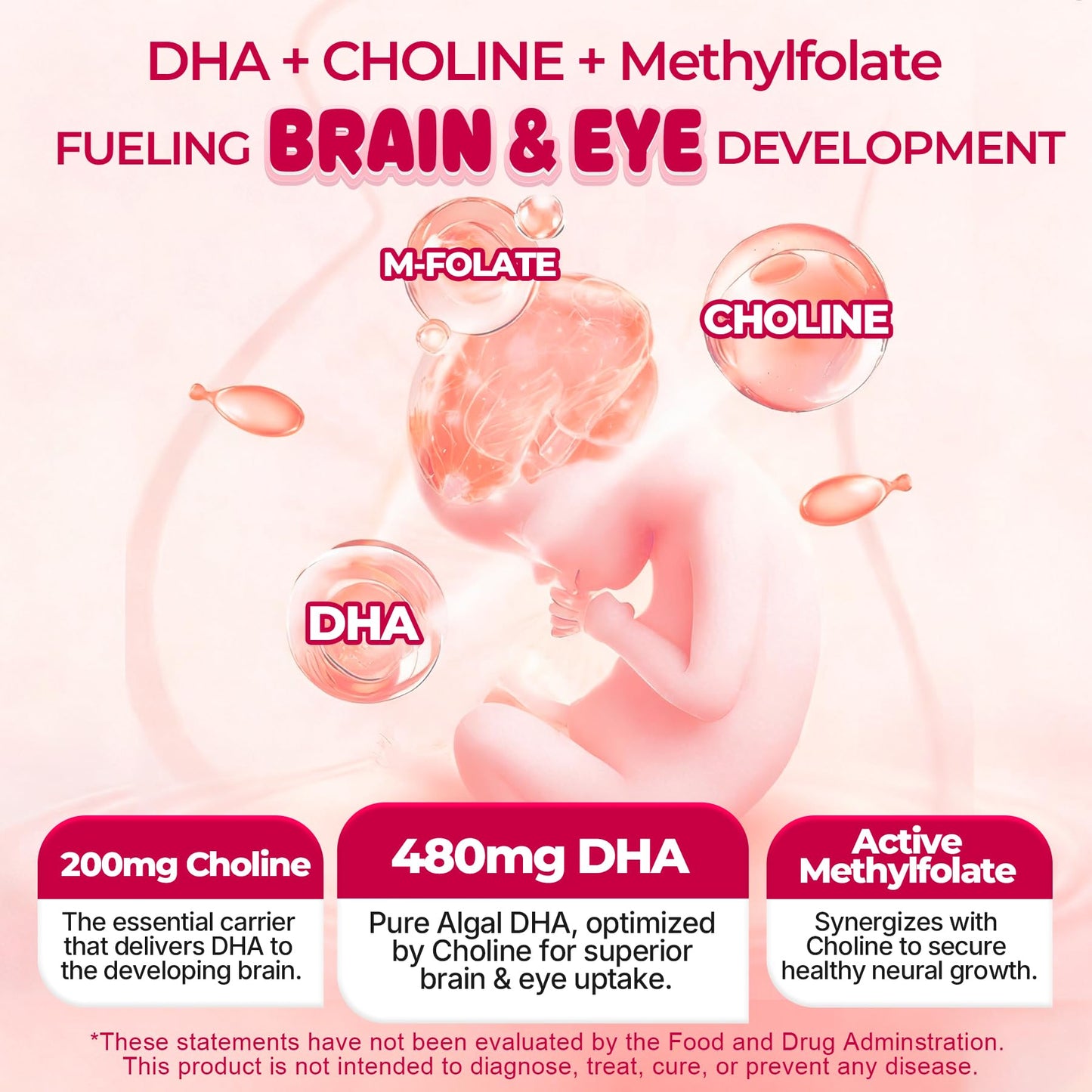 LILICARE Prenatal Vitamins for Women DHA + Choline Gummies with Methylfolate, Algal Omega-3 & Algae Calcium, 60 Count