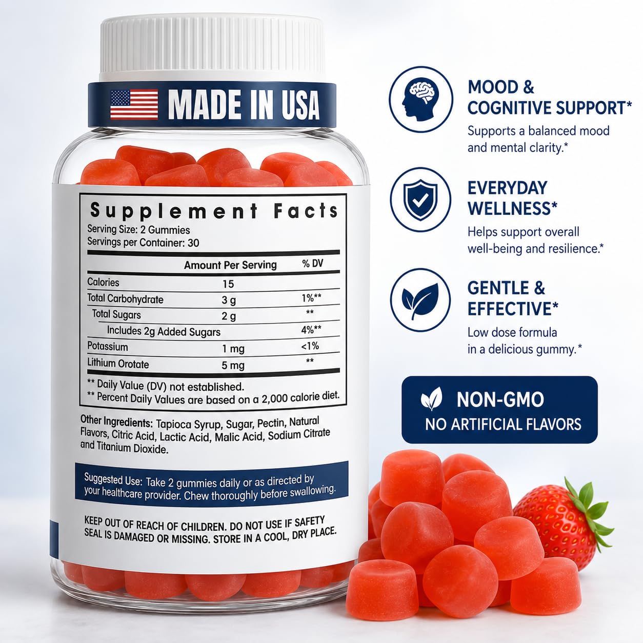 Flamingo Supplements Lithium Ootate Gummies 5mg (Per Serving) – Chewable Lithium Supplement – Gentle Daily Support – Vegan, Non-GMO, 60 Gummies