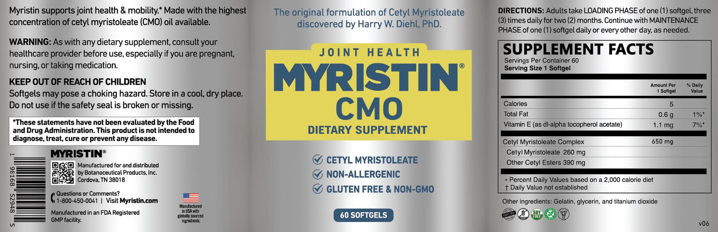 Myristin Joint Support Supplement Softgels 60 Count