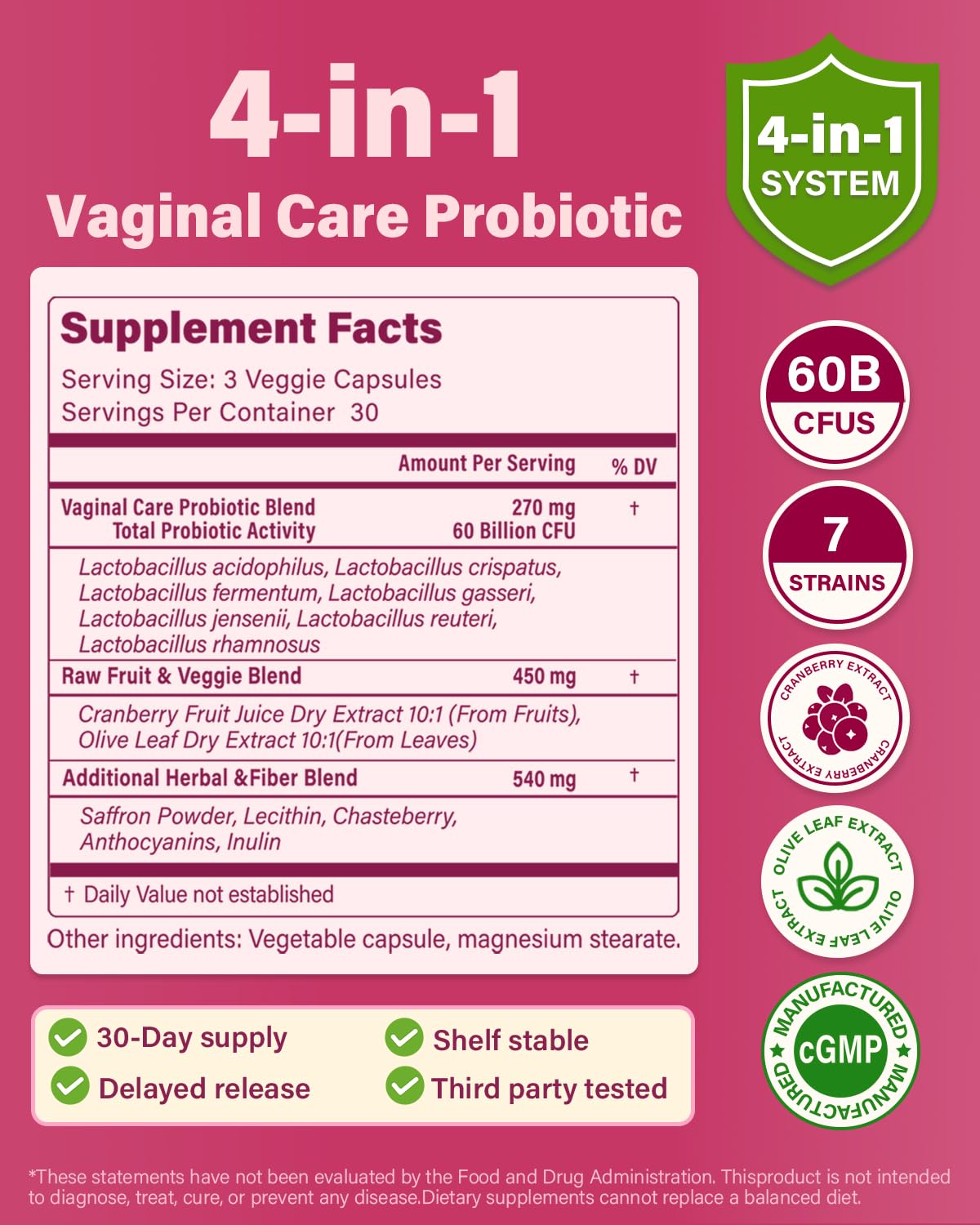 Anven Health Vaginal Probiotics for Women pH Balance with Prebiotics, 60 Billion, 270 Capsules
