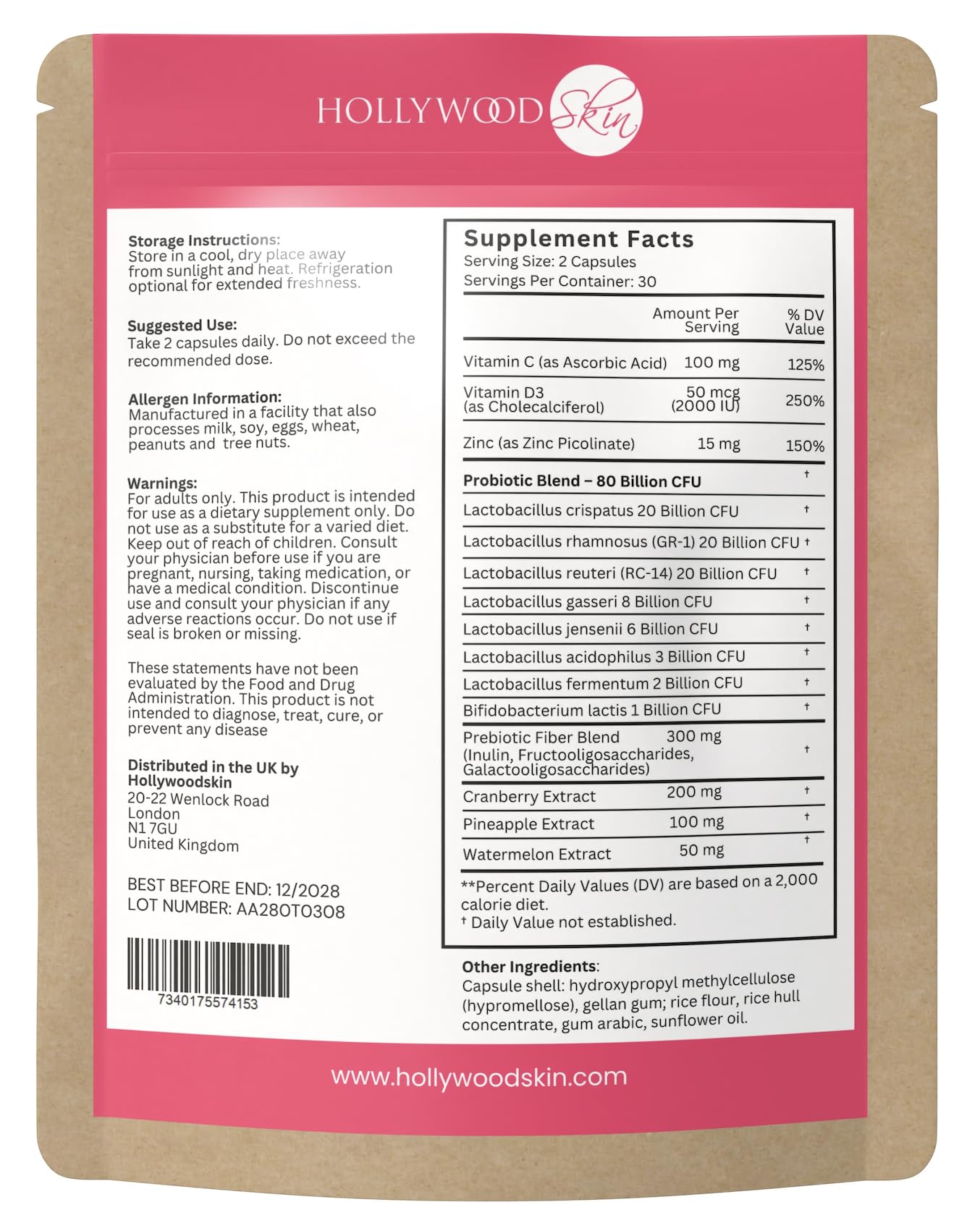 HollywoodSkin Vaginal Probiotic for Women Capsule 60 Capsules