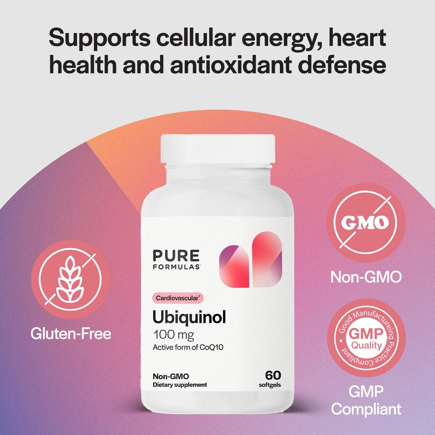 PureFormulas Ubiquinol CoQ10 Supplement Softgels 60 Count