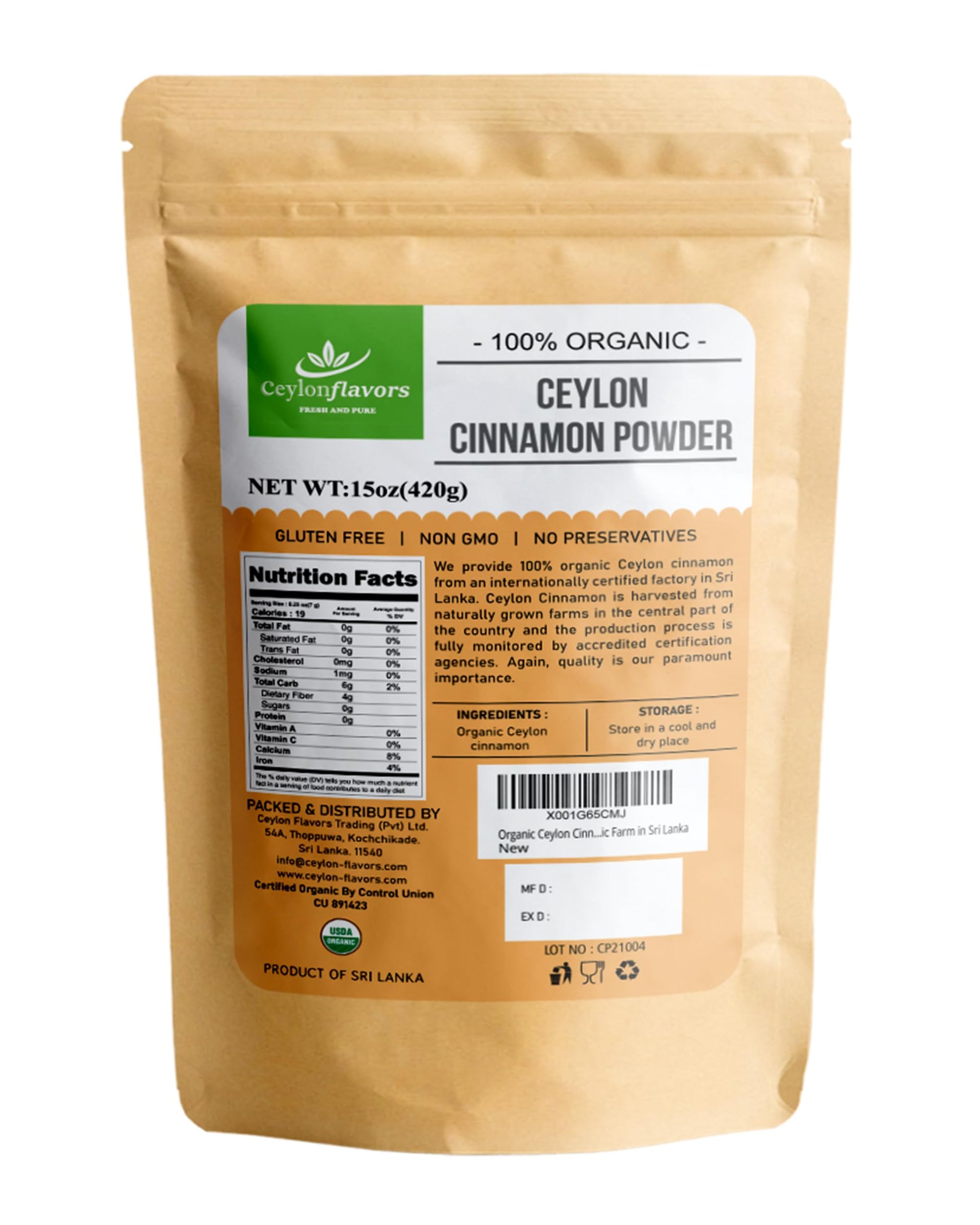 CEYLONFLAVORS FRESH AND PURE Organic Ceylon Cinnamon Powder 15 oz