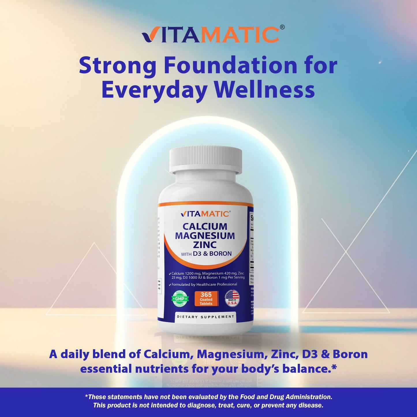 Vitamatic Calcium Magnesium Zinc D3 Boron Tablets, 730 Count
