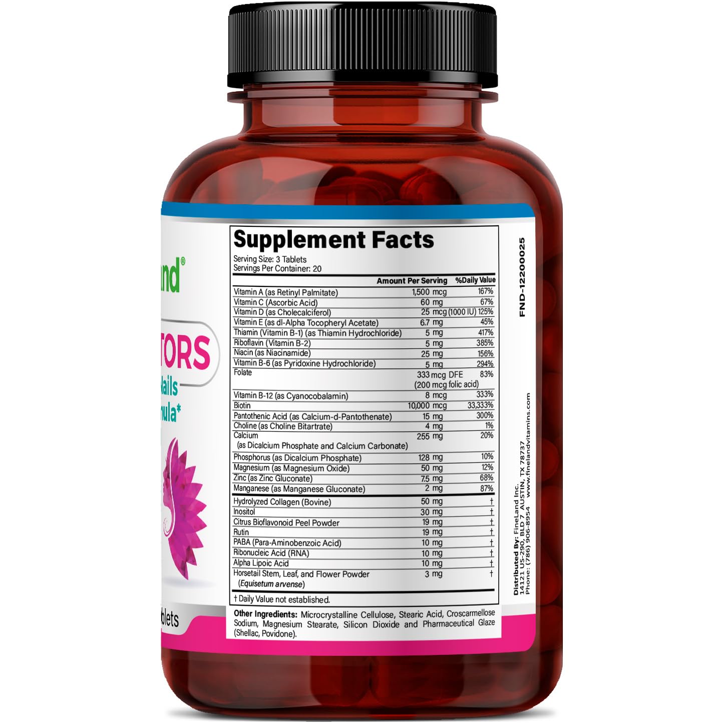 FineLand HSN Factors Hair Skin and Nails Support Formula – High Potency 10,000 mcg Biotin with Hydrolyzed Collagen & 26 Key Ingredients – Supports Natural Keratin Production & Radiant Skin Tablets, 60 Count