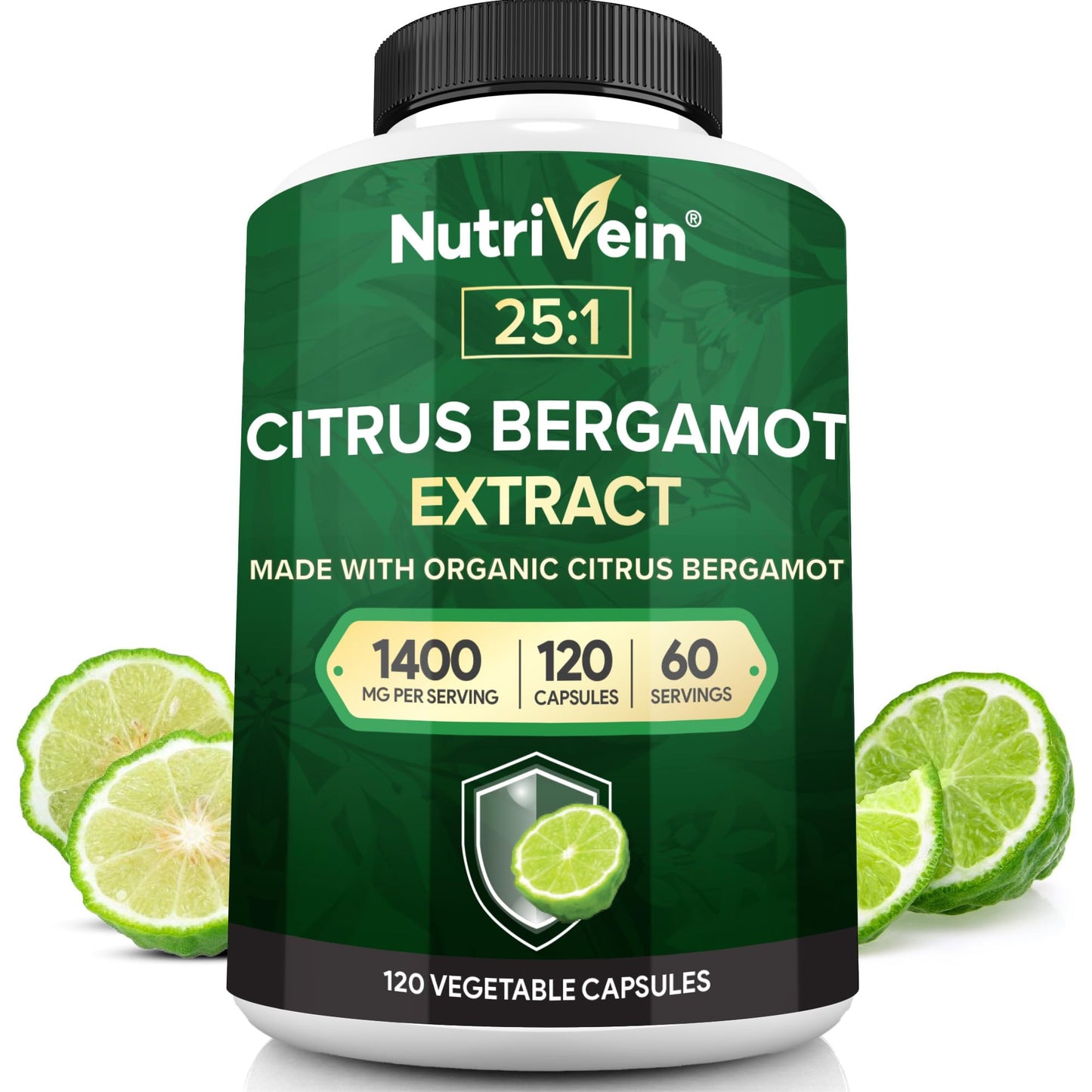 Nutrivein Italian Citrus Bergamot Supplement 1400mg 25:1 Extract, 120 Capsules