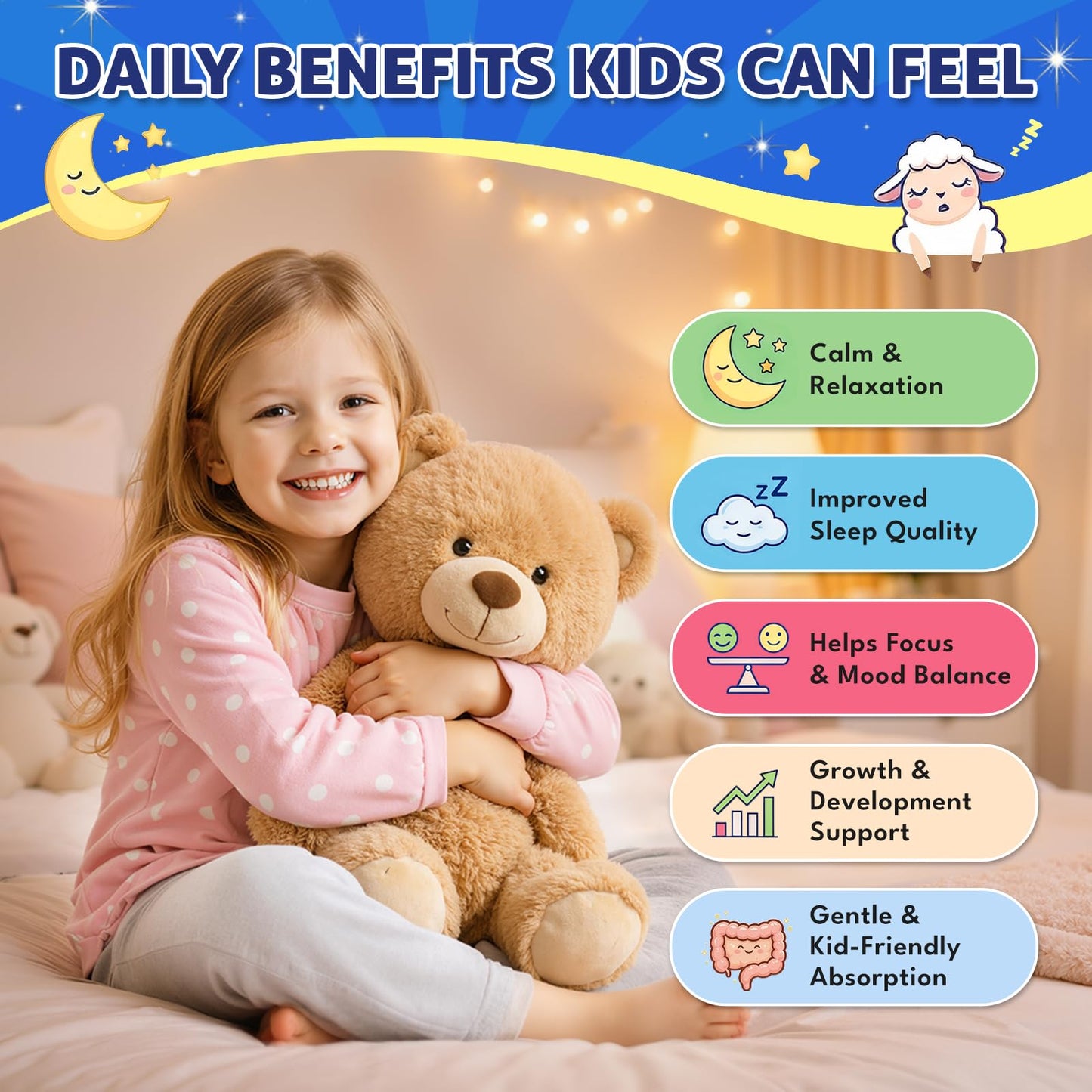 CFILIHTC Magnesium Gummies for Kids, Magnesium Glycinate Gummies with Chamomile, Lemon Balm, Calcium, Vitamin B6, D3 for Kids & Adults Sleep, Growth, Calm & Relaxation, Sugar Free, Strawberry Flavor, 120 Gummies
