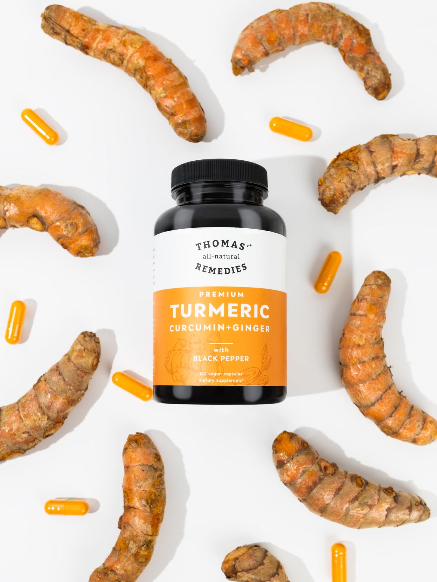 Thomas' all-natural Remedies Turmeric Curcumin and Ginger Joint Support Supplement Capsule 120 Count