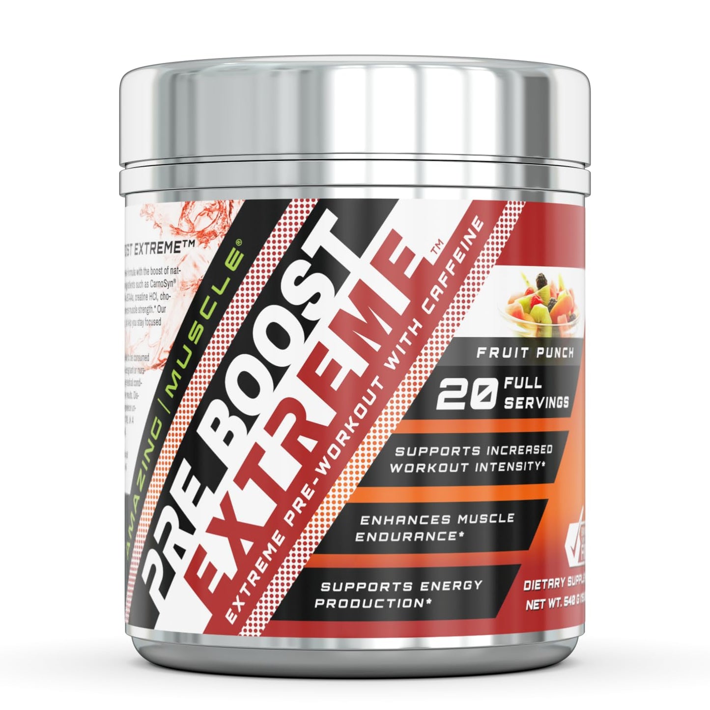 Amazing Nutrition Amazing Muscle Pre Boost Extreme - Pre-Workout Formula with Caffeine, Bioperine, BCAAs & More - Supports Increased Workout Intensity - Enhances Muscle Endurance - Powder, 19.0479 oz