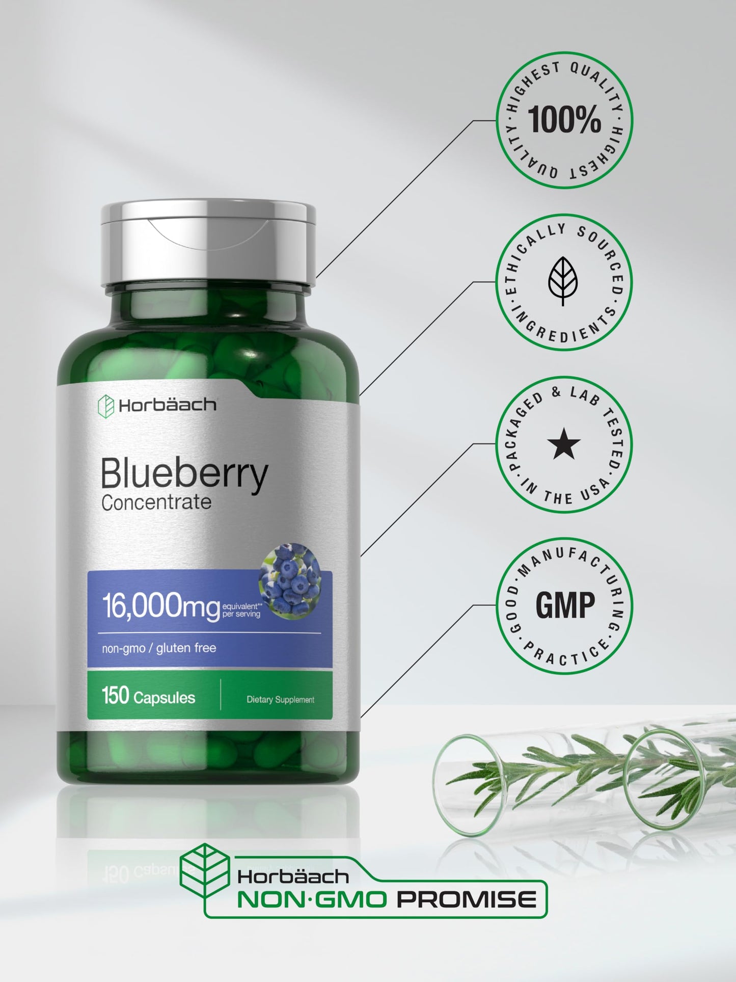 Horbäach Blueberry Concentrate Extract Supplement Capsules 150