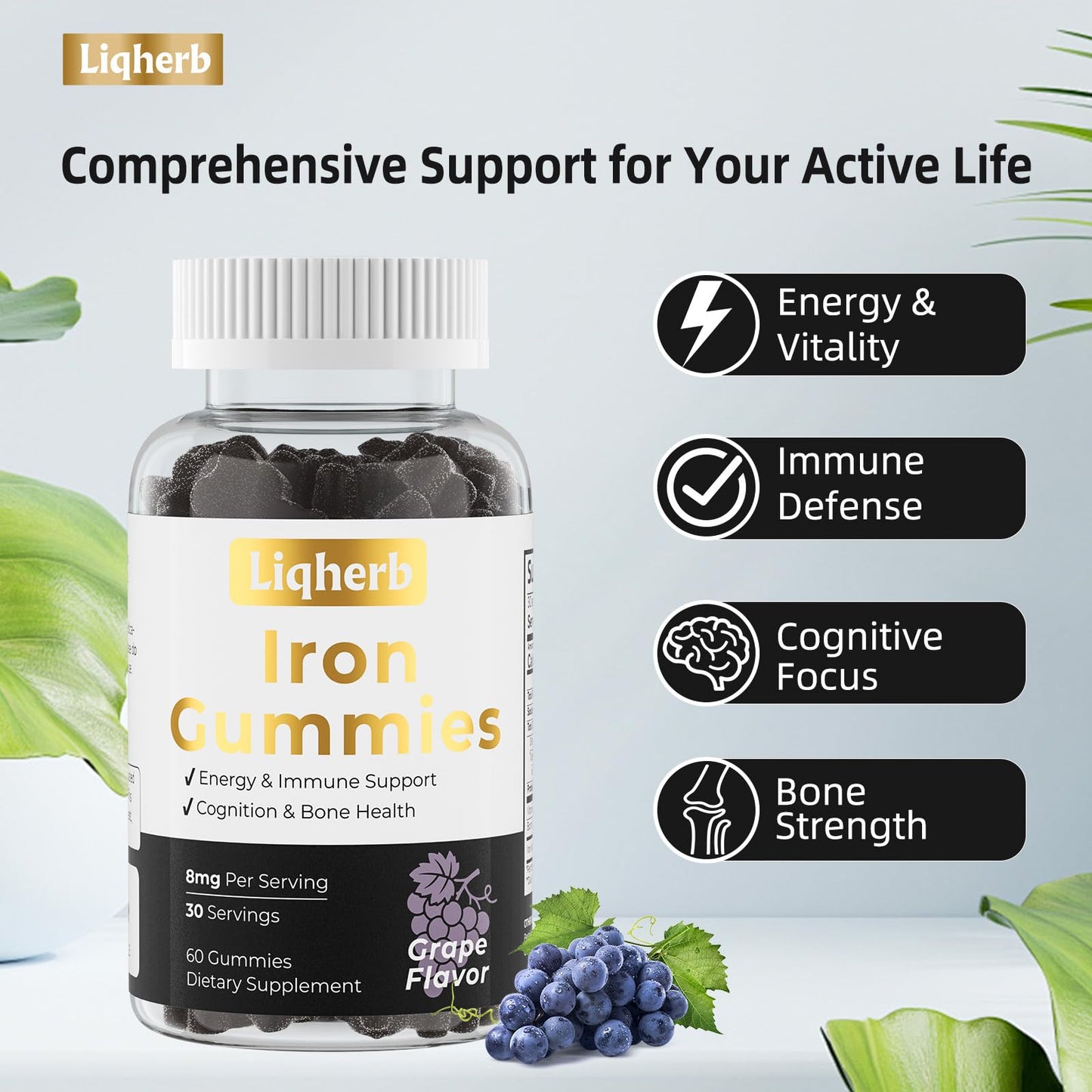 Liqherb Iron Gummies with Vitamin C & Boron, 60 Gummies