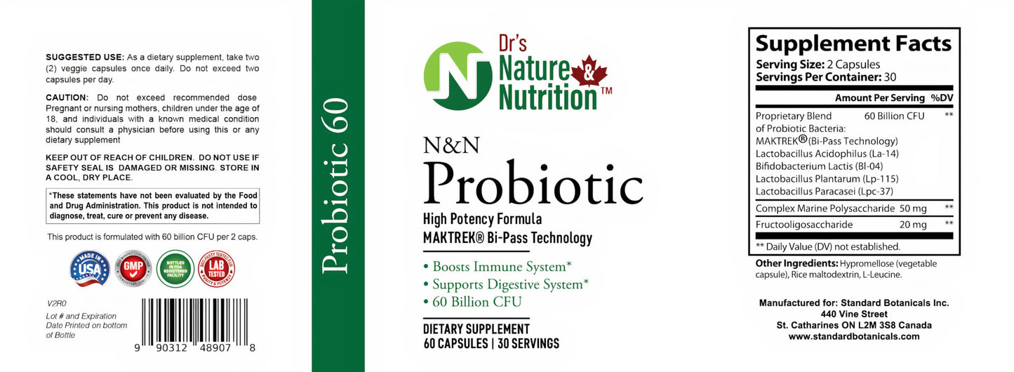Dr's Nature & Nutrition Probiotic 60 Billion CFU with Clinically Studied Strains for Digestive & Immune Support Capsules, 60 Count