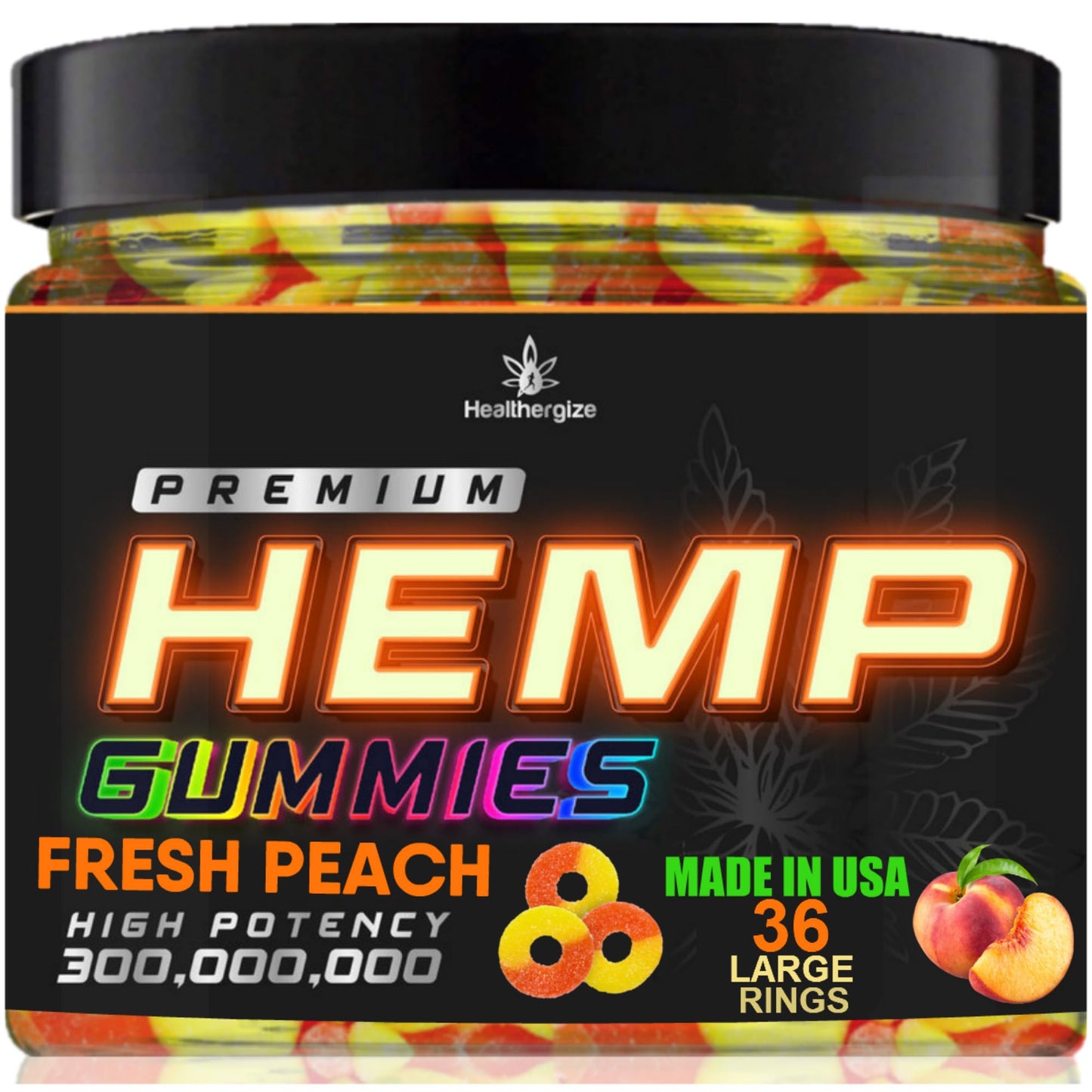 Healthergize Hemp Sleep Peach Ring Gummies 36 Count
