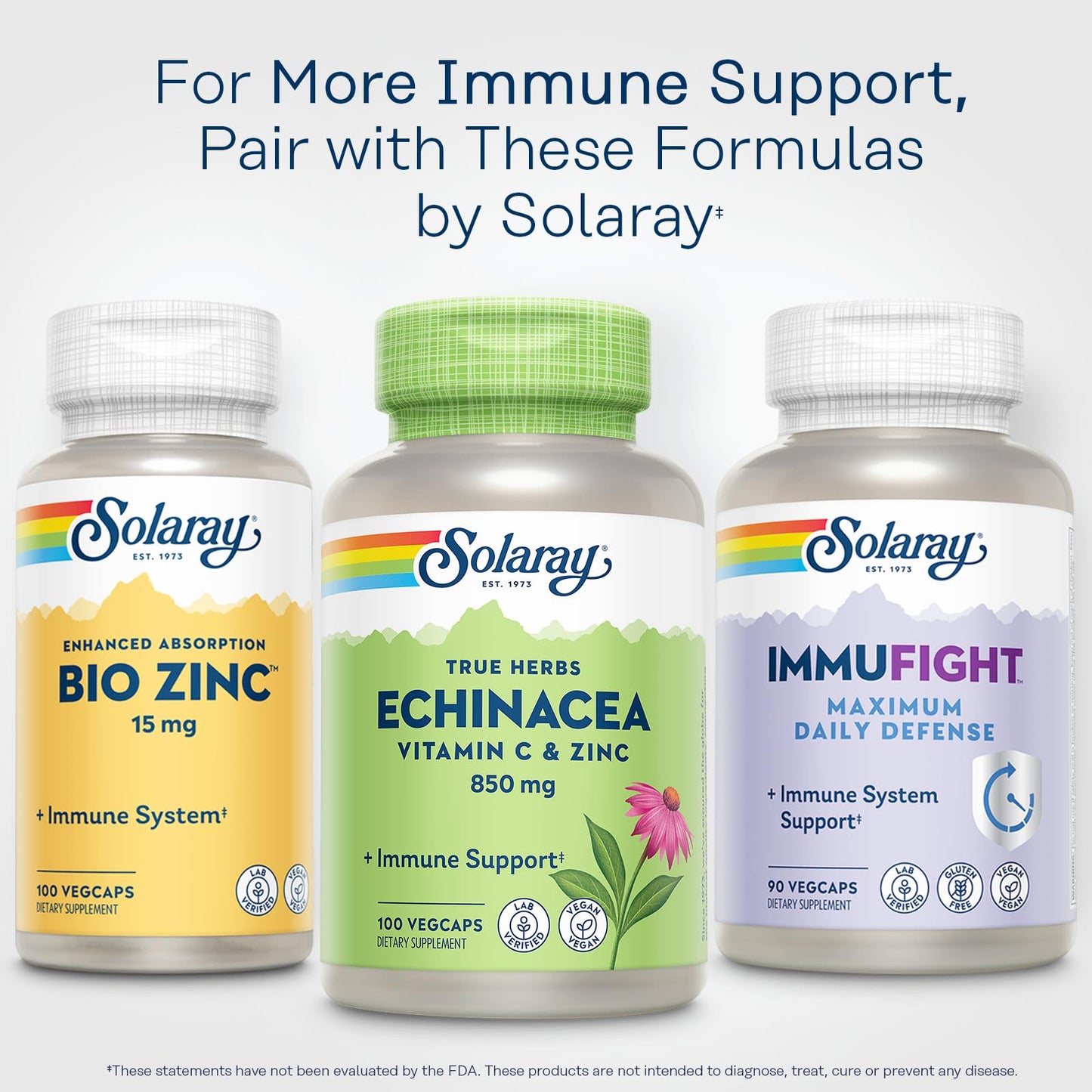 Solaray Echinacea Vitamin C and Zinc Wellness Formula Capsules 100 VegCaps