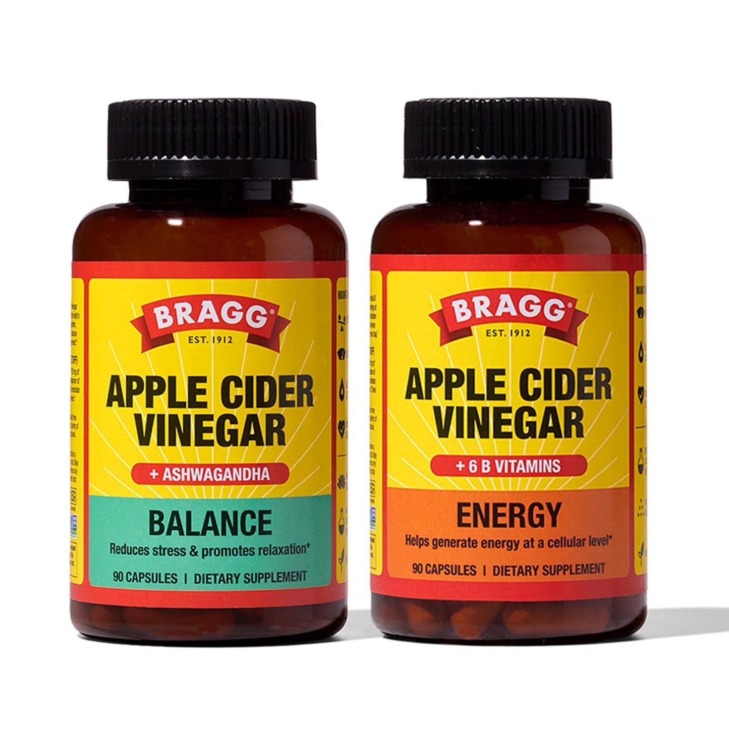 Bragg Balance Apple Cider Vinegar Capsules with Ashwagandha and B Vitamins, 180 Capsules