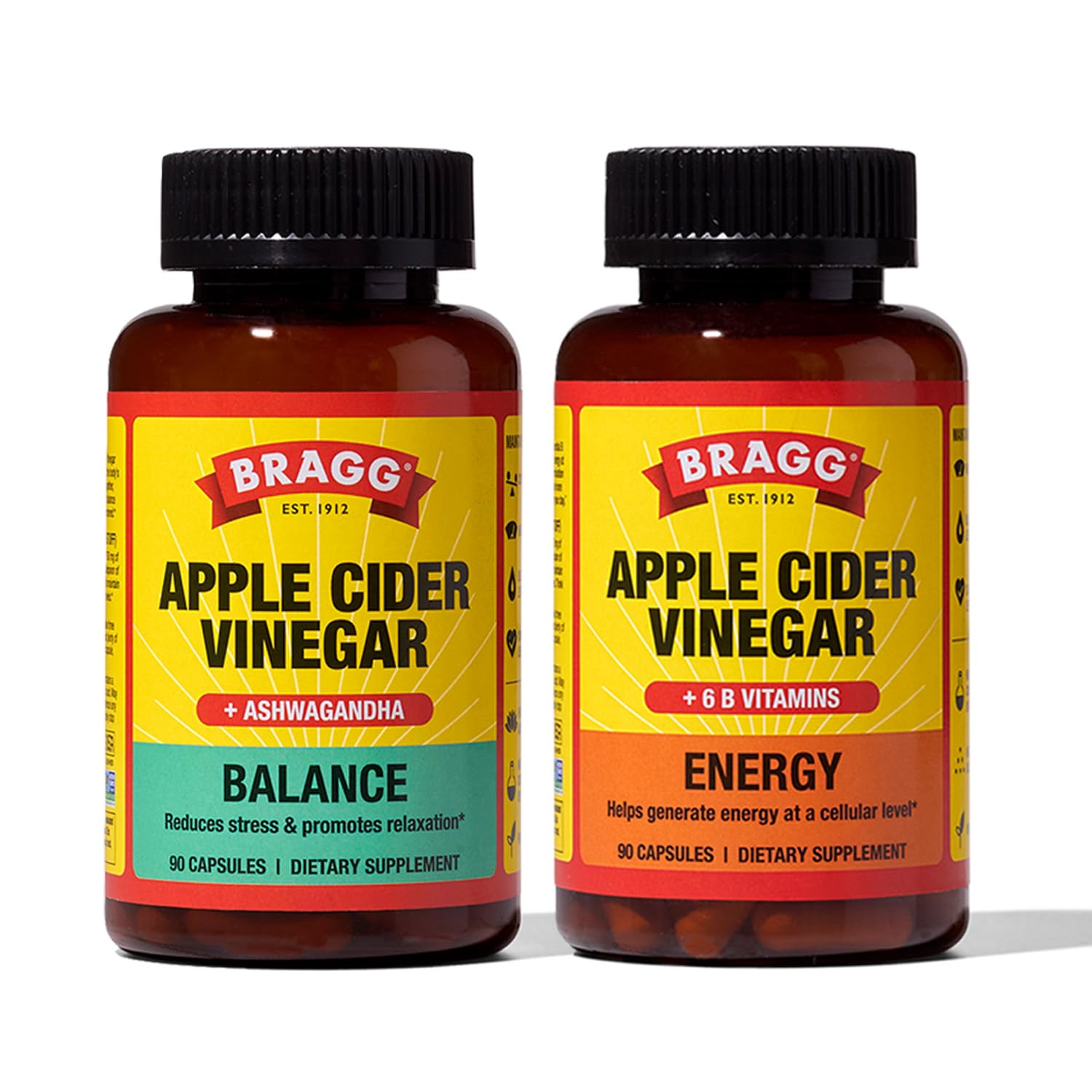 Bragg Balance Apple Cider Vinegar Capsules with Ashwagandha and B Vitamins, 180 Capsules