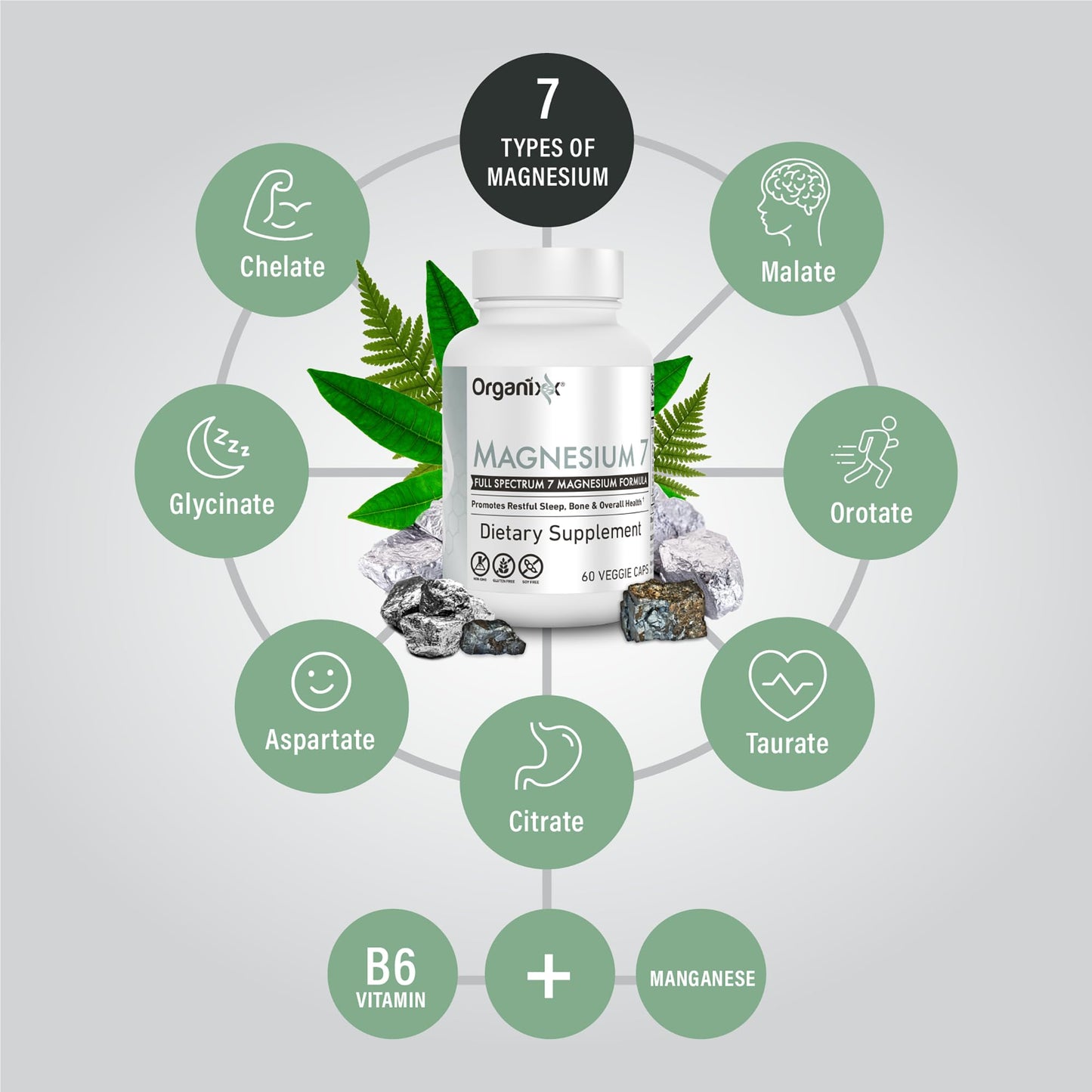 Organixx Magnesium 7 Complex Sleep & Muscle Support Capsule, 120 Count