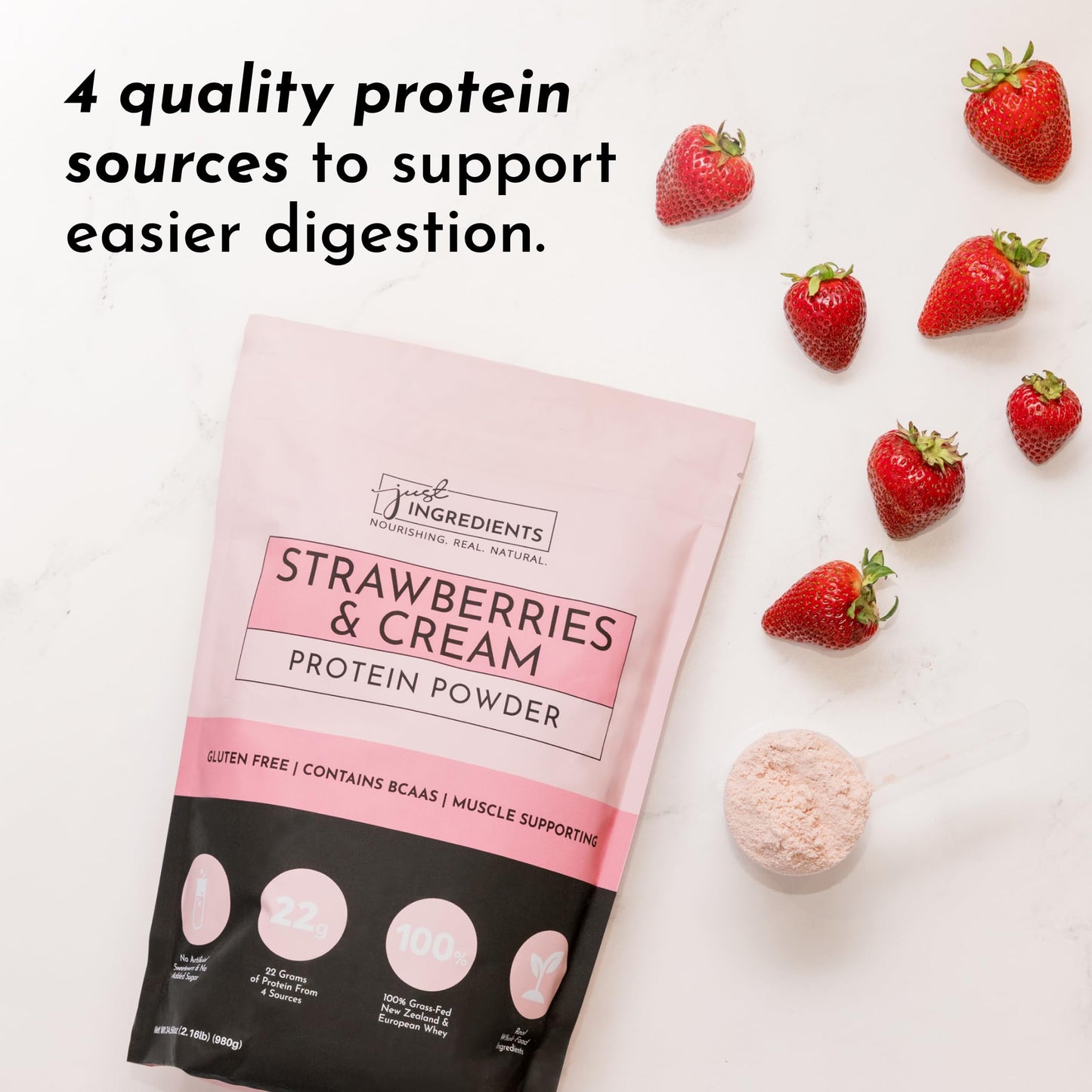 JUST INGREDIENTS Strawberries & Cream Protein Powder, 20 Servings