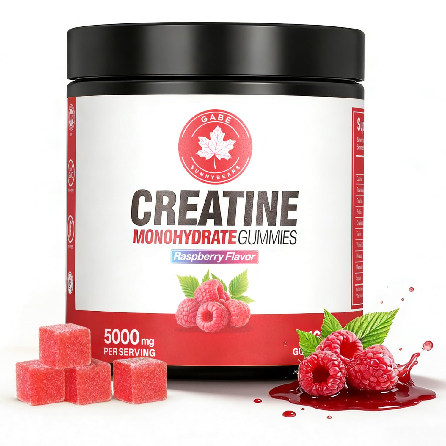 GABE SUNNYBEARS Creatine Monohydrate Gummies 5000mg for Men & Women, with Taurine & B12, Muscle Growth & Energy Support, Raspberry, 120 Gummies