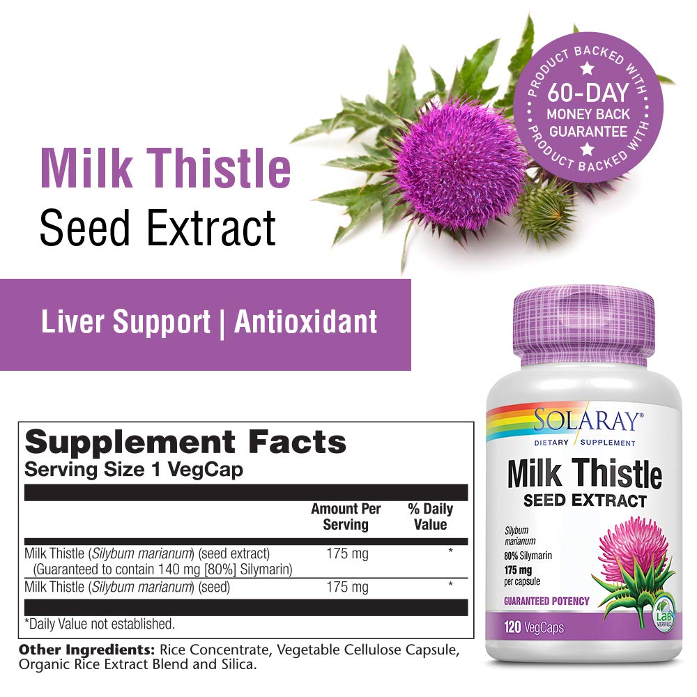 Solaray Milk Thistle Seed Extract 175mg Capsule, 120 VegCaps, Non-GMO & Vegan