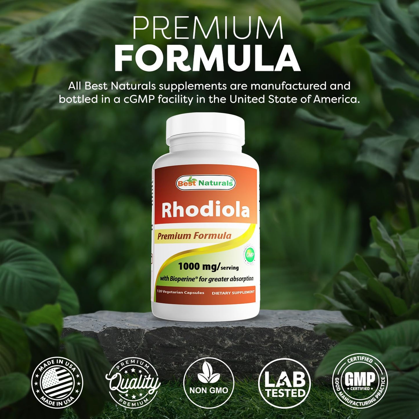 Best Naturals Rhodiola with Bioperine 1000mg Capsules, 120 Count