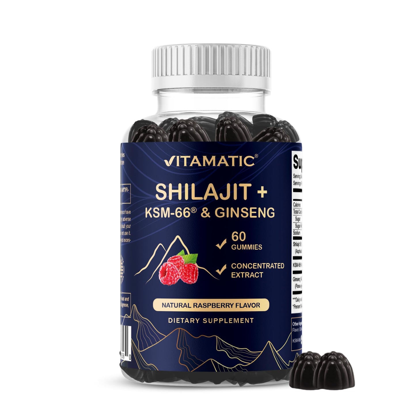 Vitamatic Shilajit with KSM-66 Ashwagandha & Ginseng Extract Gummies, 60 Count