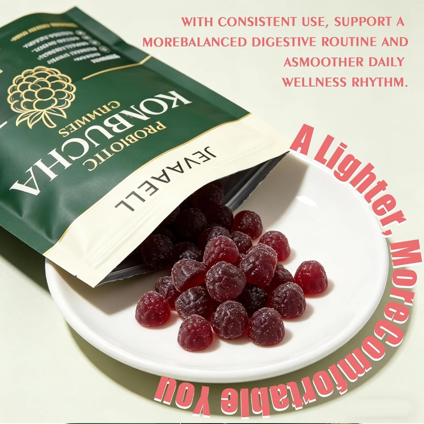 MACELY Jevawell Probiotic Kombucha Gummies, 60 Gummies