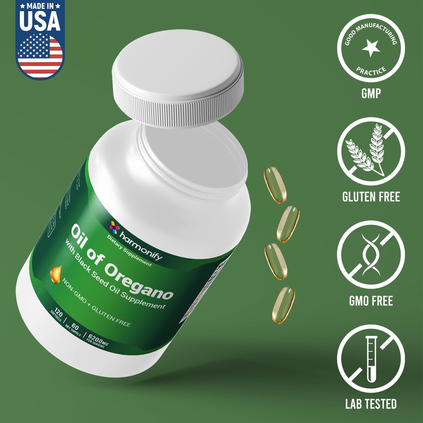 HARMONIFY Oil of Oregano with Black Seed Oil Supplement for Immune & Digestive Support Gummies 120 Count