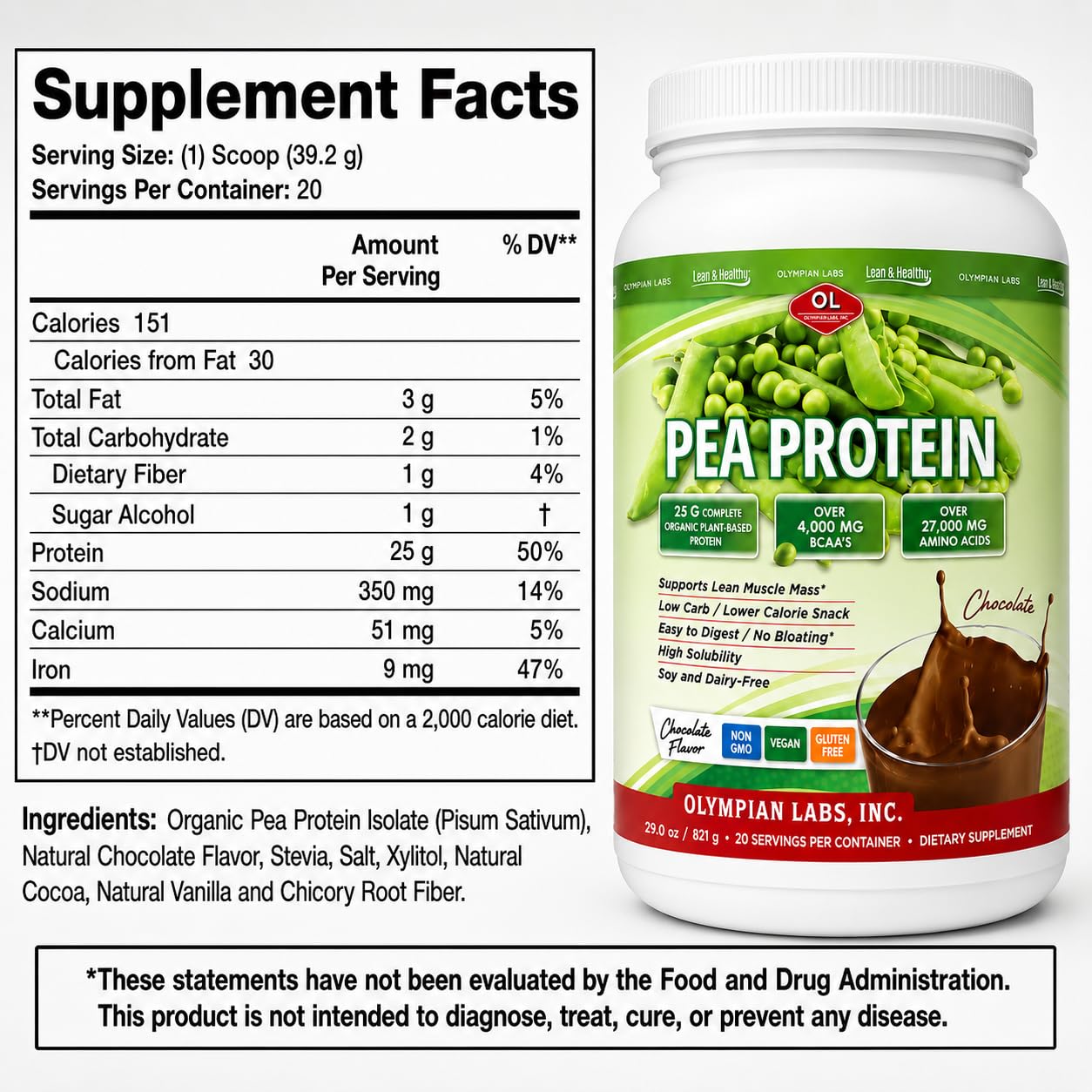 Olympian Labs Plant Based Pea Protein Powder 2 Pound