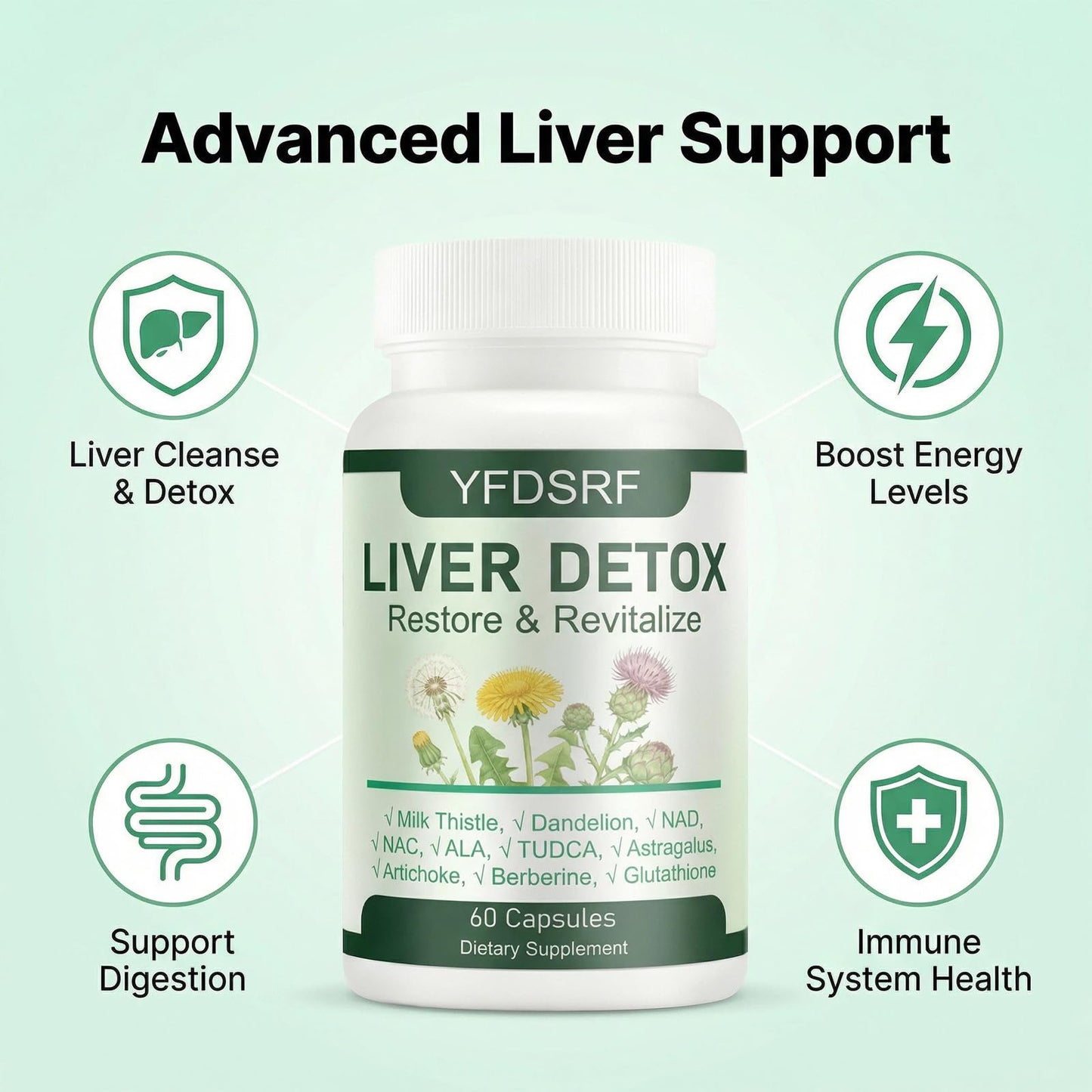 YFDSRF Liver Detox Capsules, 60 Capsules