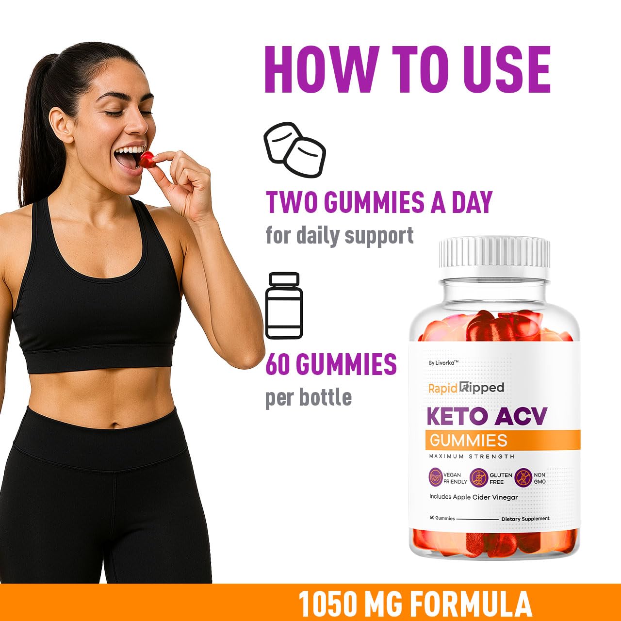 LIVORKA Rapid Ripped Keto ACV Gummies Weight Loss Support 60 Gummies
