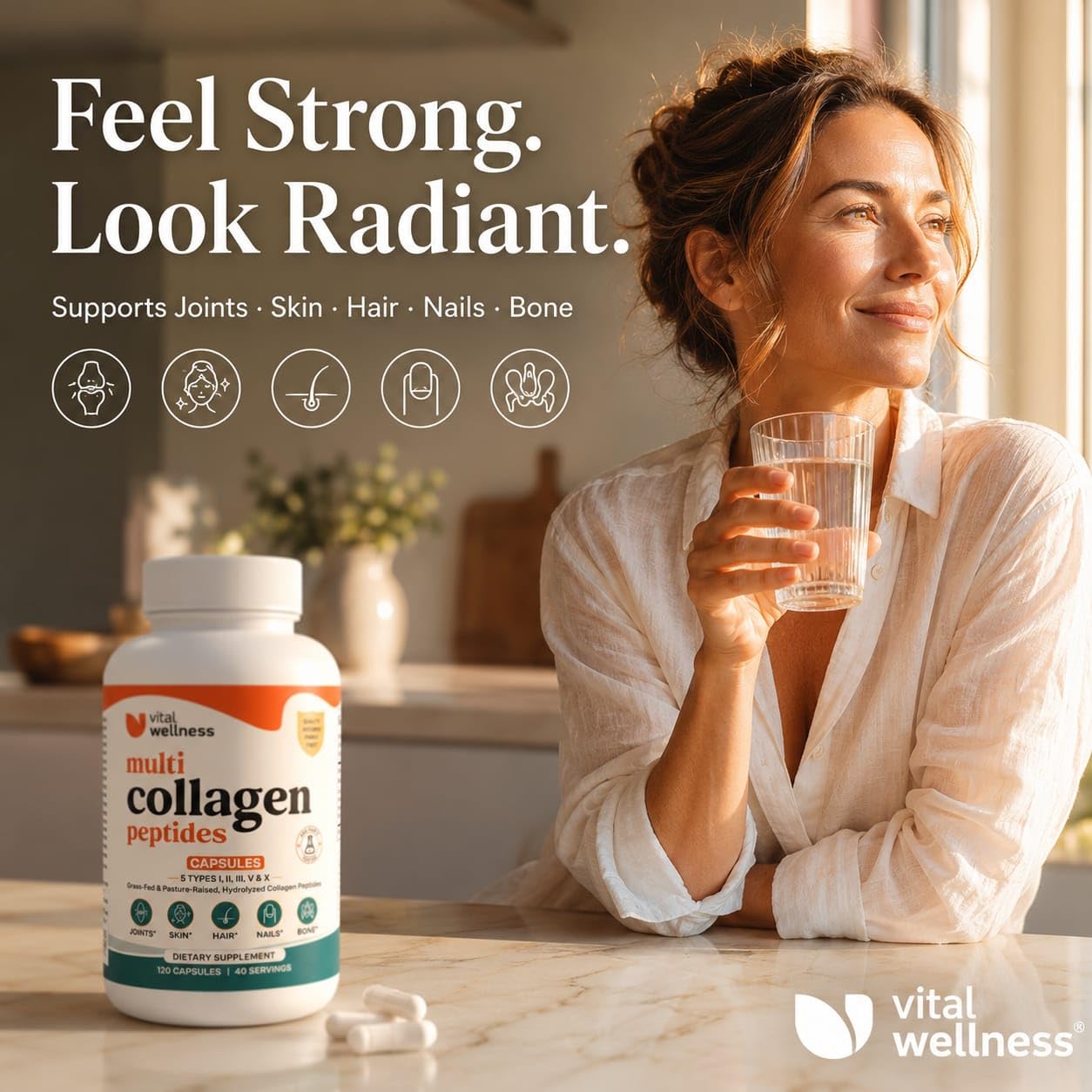 Vital Wellness Multi Collagen Peptides Capsules 1500mg, 120 Capsules