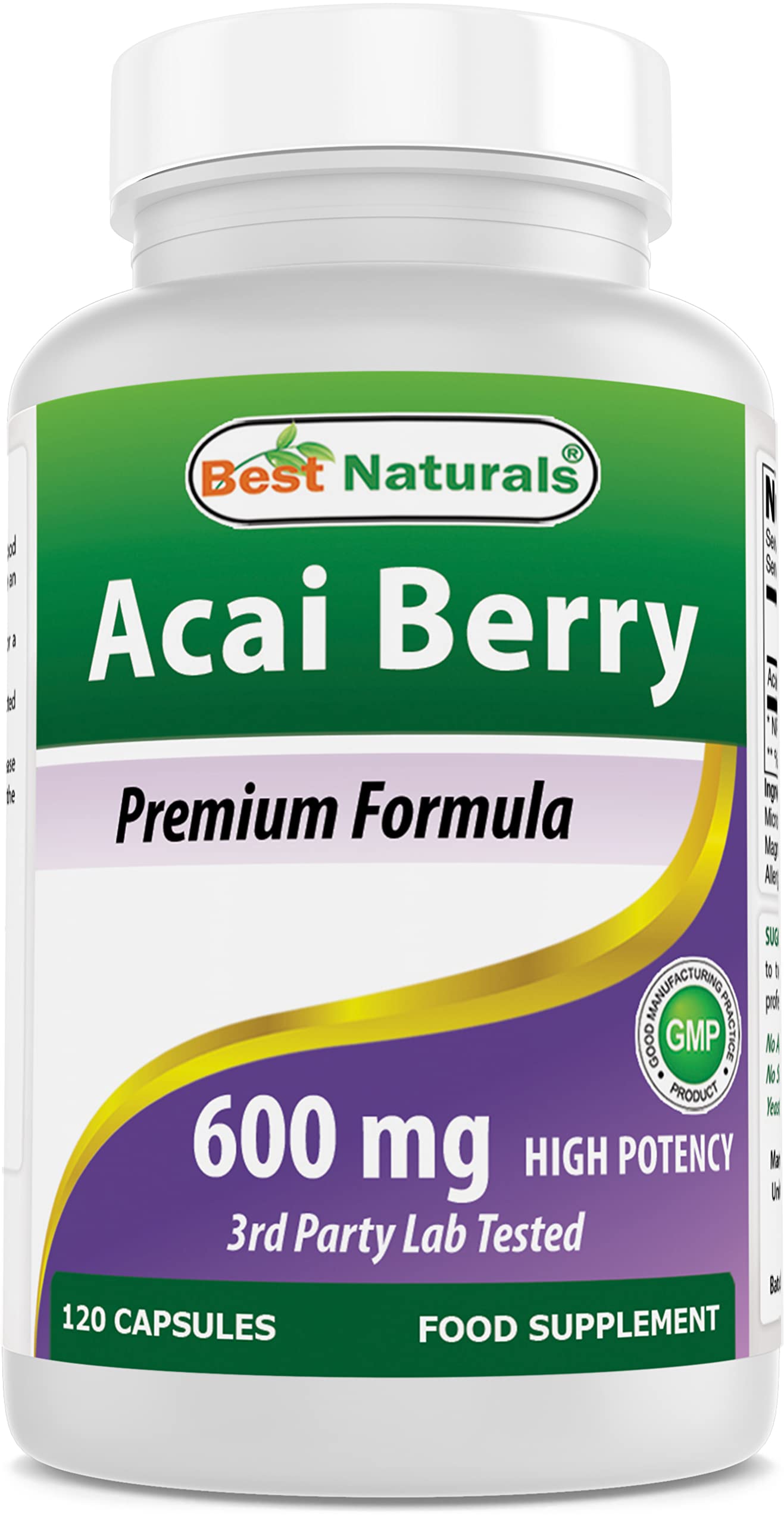 Best Naturals Acai Berry 600mg per Serving Capsules, 120 Count