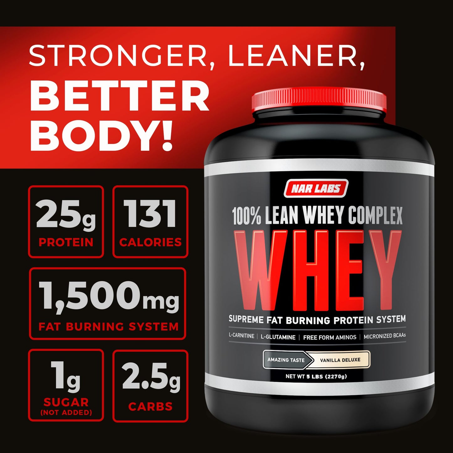NAR LABS 100% Lean Whey Complex Whey Protein Powder, Vanilla Deluxe, 80 Servings