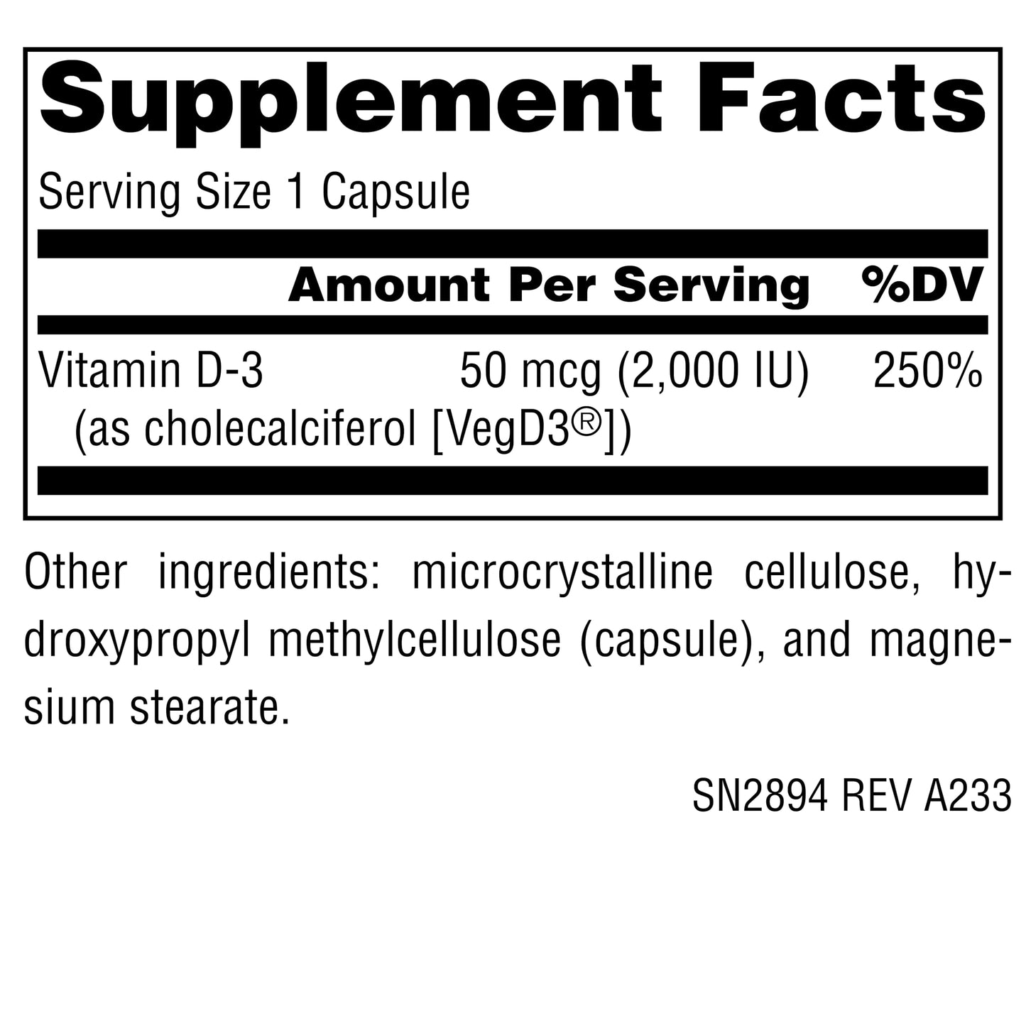 Source Naturals Vegan True Vitamin D-3 2000 IU Non-GMO Dietary Supplement for Immune and Bone Health, Capsule, 60 Count
