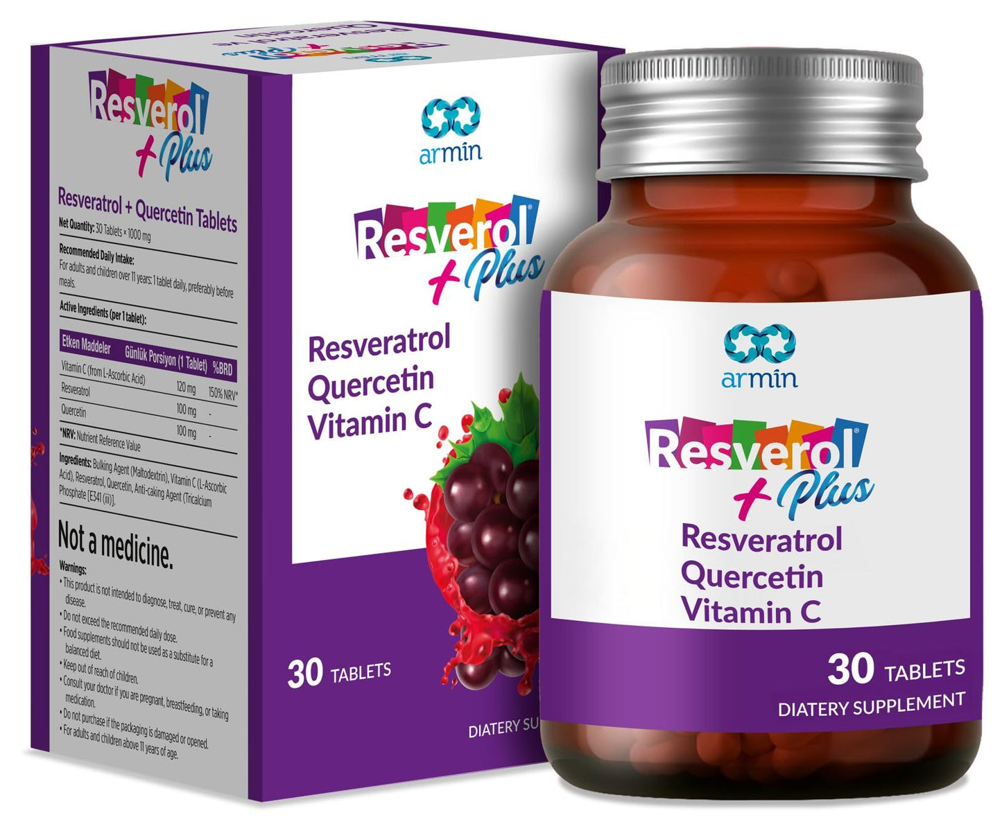 Resverol Plus Resveratrol with Quercetin & Vitamin C – Energy, Immune Support & Healthy Aging, 30 Capsules
