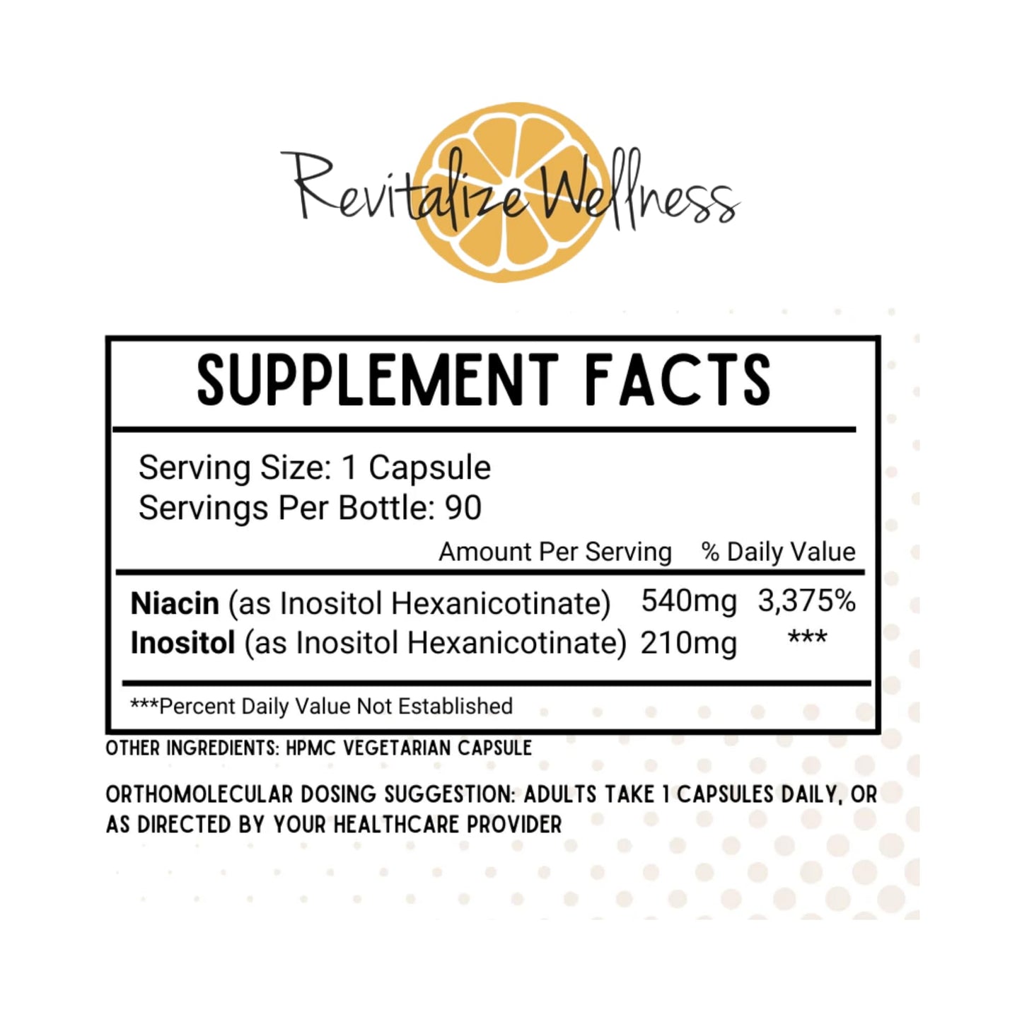 Revitalize Wellness Niacin Capsules Inositol Hexanicotinate, 90 Capsules
