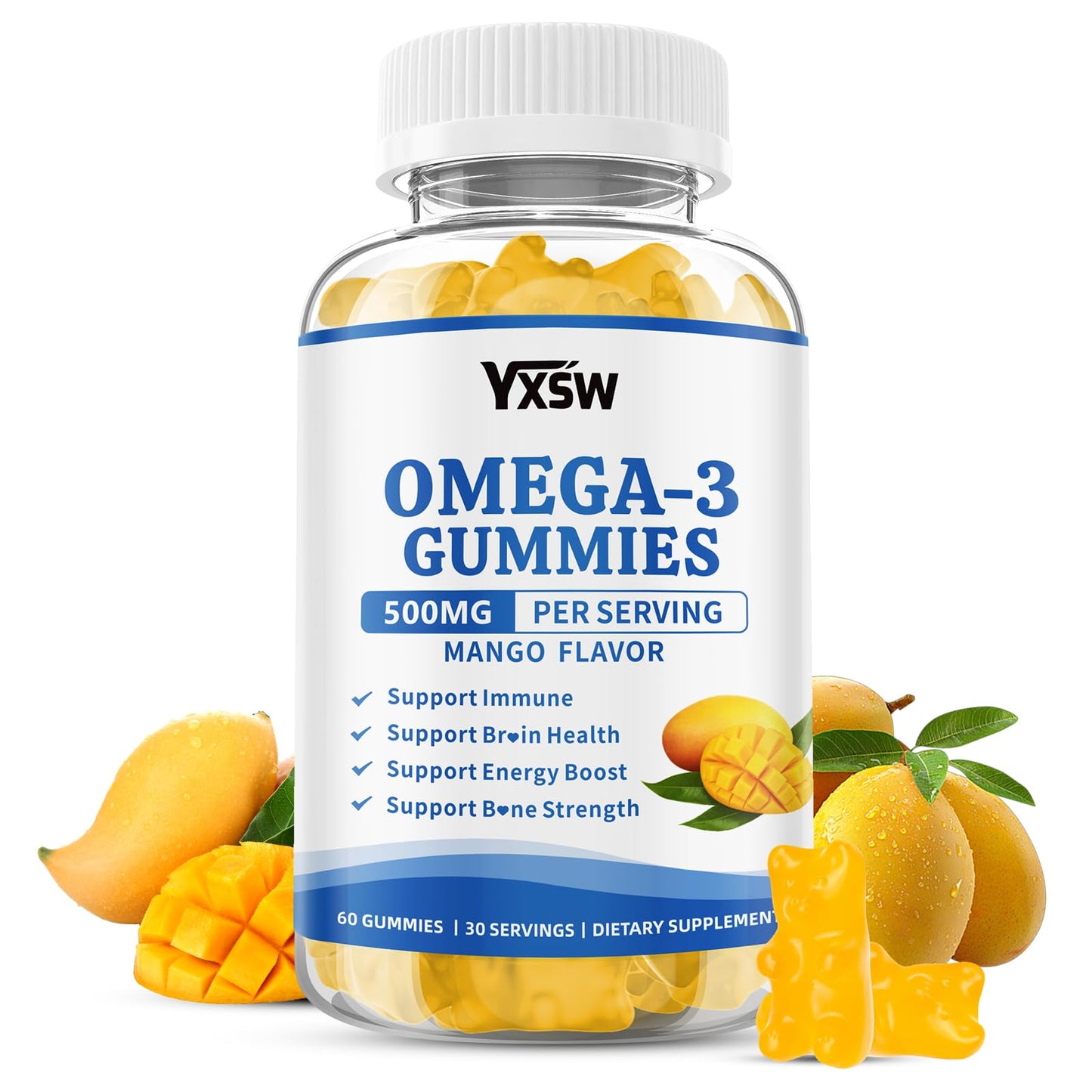 YXSW Vegan Omega-3 Gummies 500mg Gummy, 60 Count