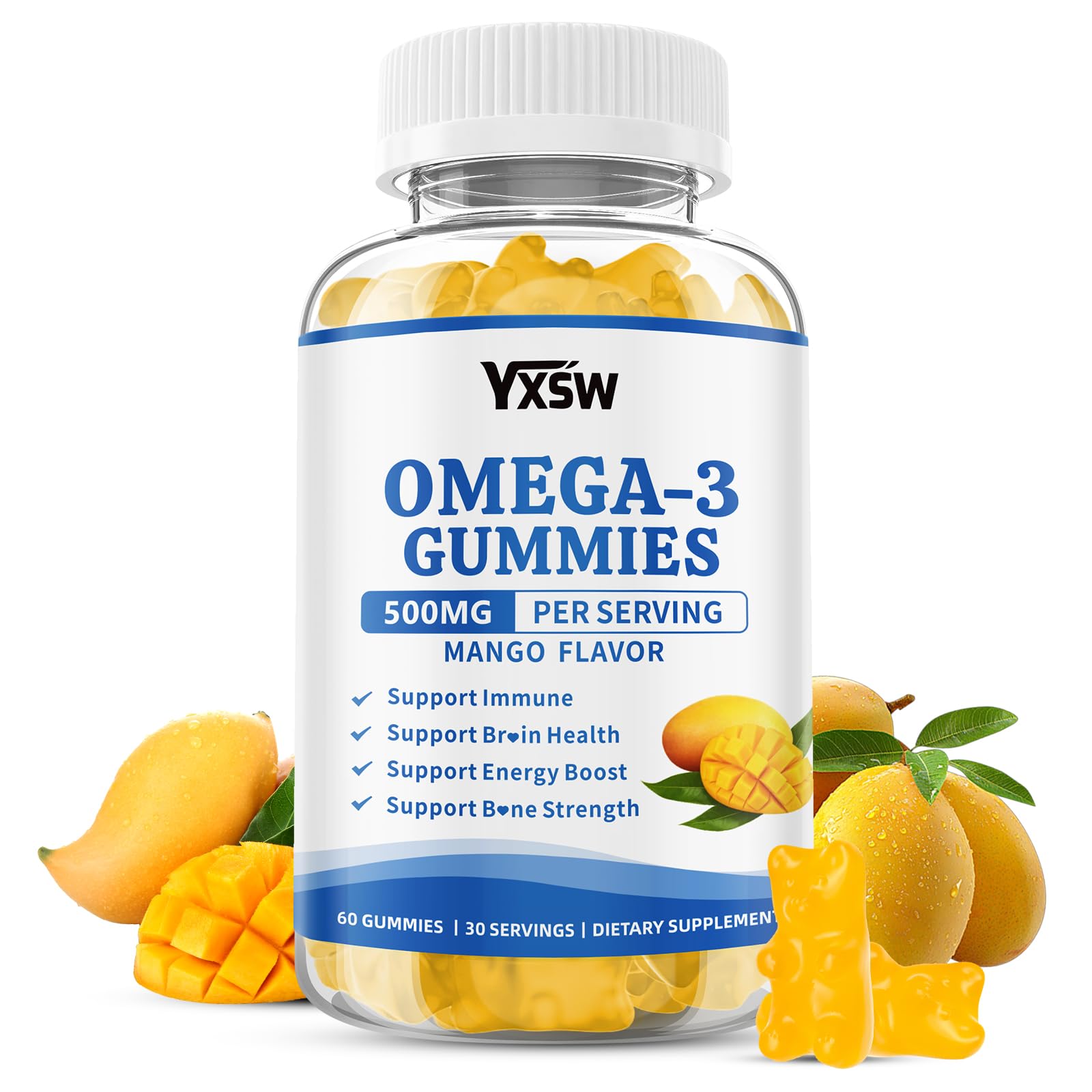 YXSW Vegan Omega-3 Gummies 500mg Gummy, 60 Count
