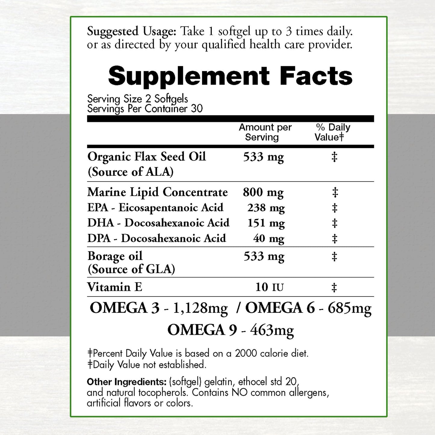 Moms For Nutrition Natural Omega 3-6-9 Blend with DPA, EPA, DHA, ALA and GLA and Organic Flax Seed Oil Plus Wild-Caught Natural Fish Oil - Over 2,800 mg Strength - 60 Softgels