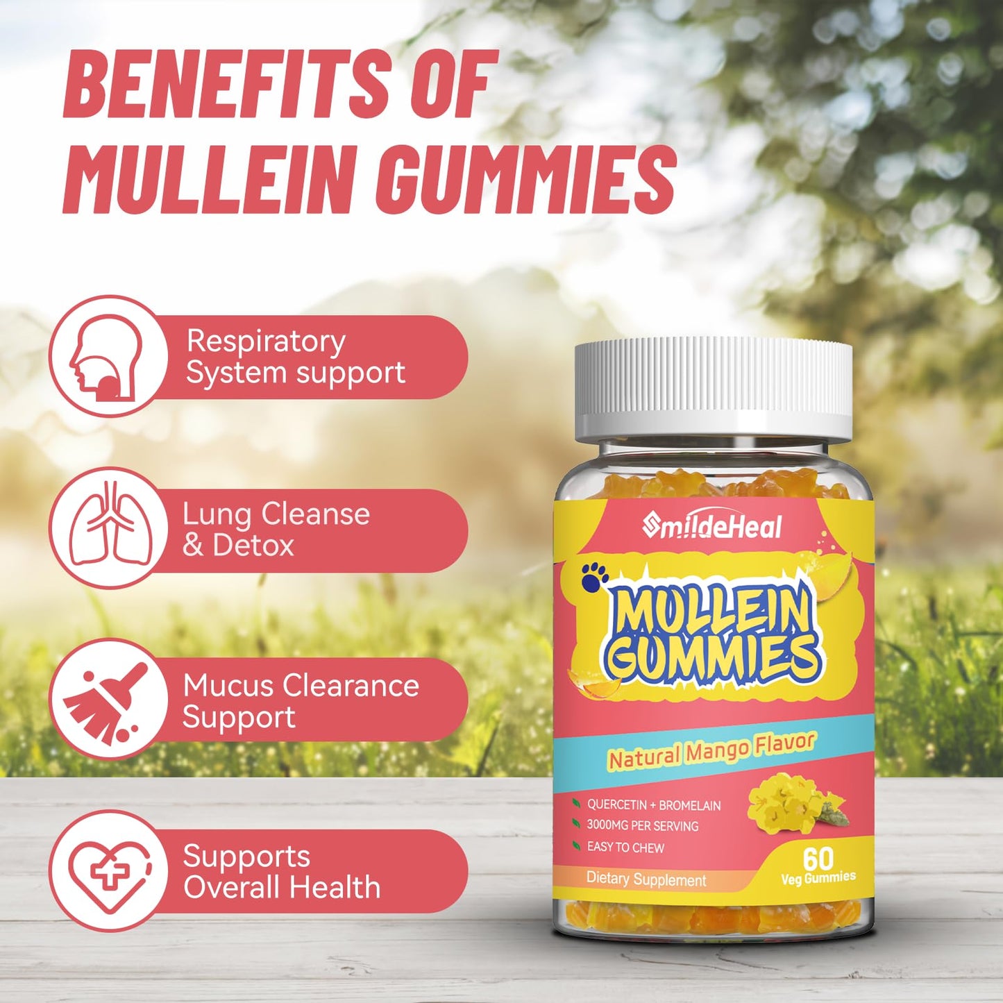 SmildeHeal Mullein Gummies 3000mg, 120 Count