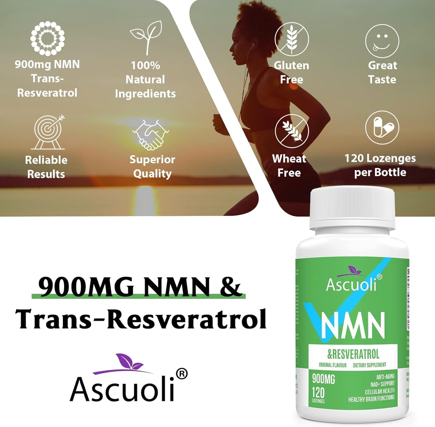Ascuoli NMN + Trans-Resveratrol Tablet, 120 Count