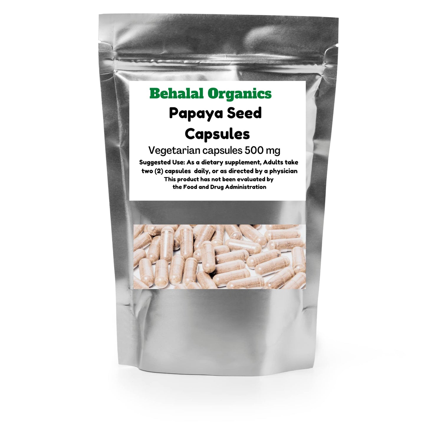 Behalal Organics Papaya Seed 500mg Vegetarian Capsules 100