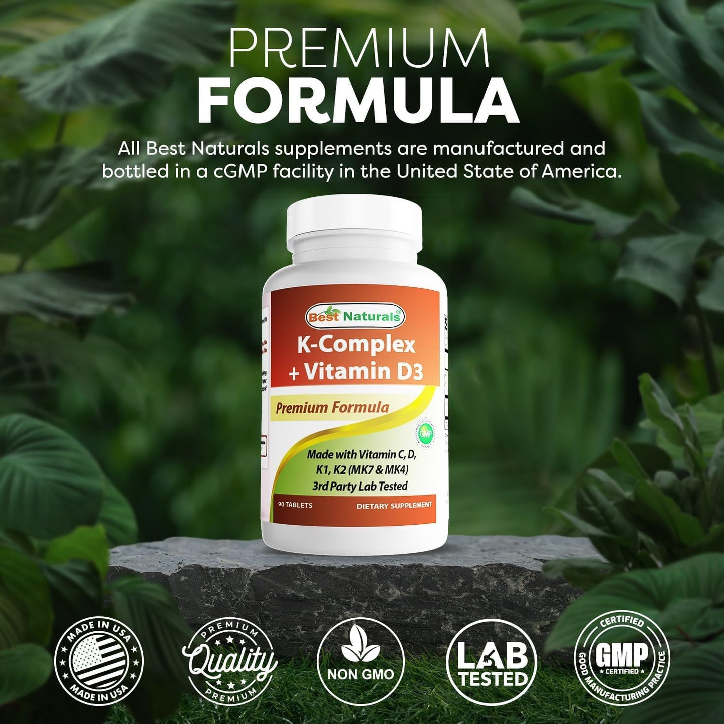 Best Naturals K-Complex with K1, K2, D3 + Vitamin C Tablets, 90 Tablets