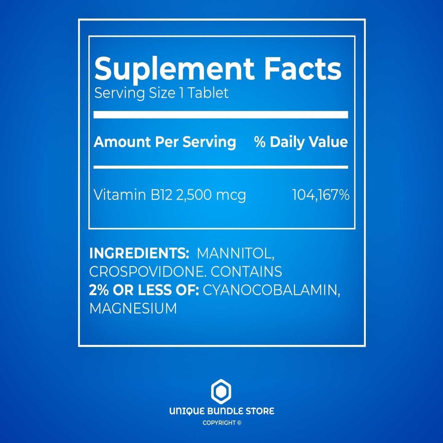 Unique Bundle Store Vitamin B12 2500 mcg Quick-Dissolve Tablets, 60 Count